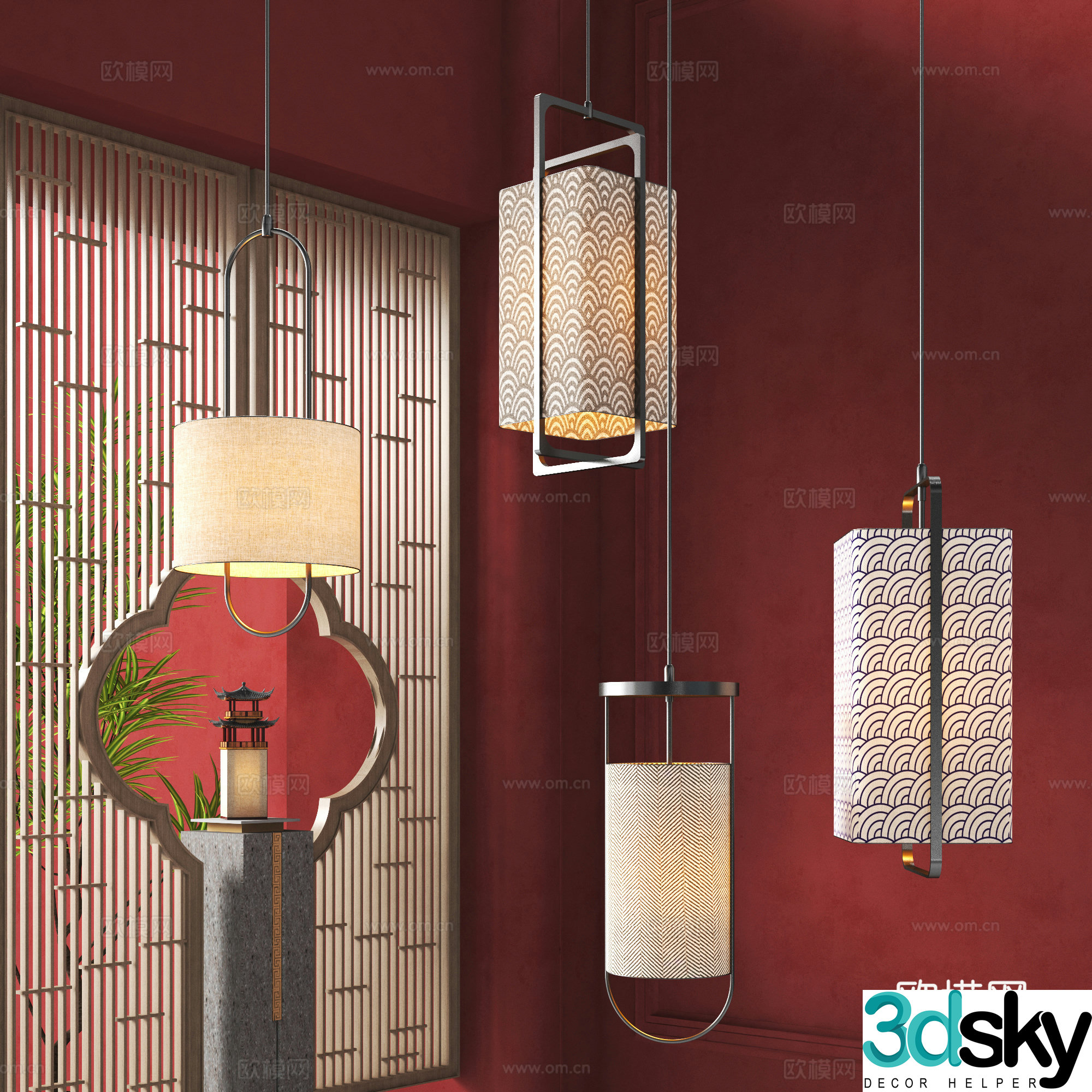 New Chinese chandelier combination 3D model