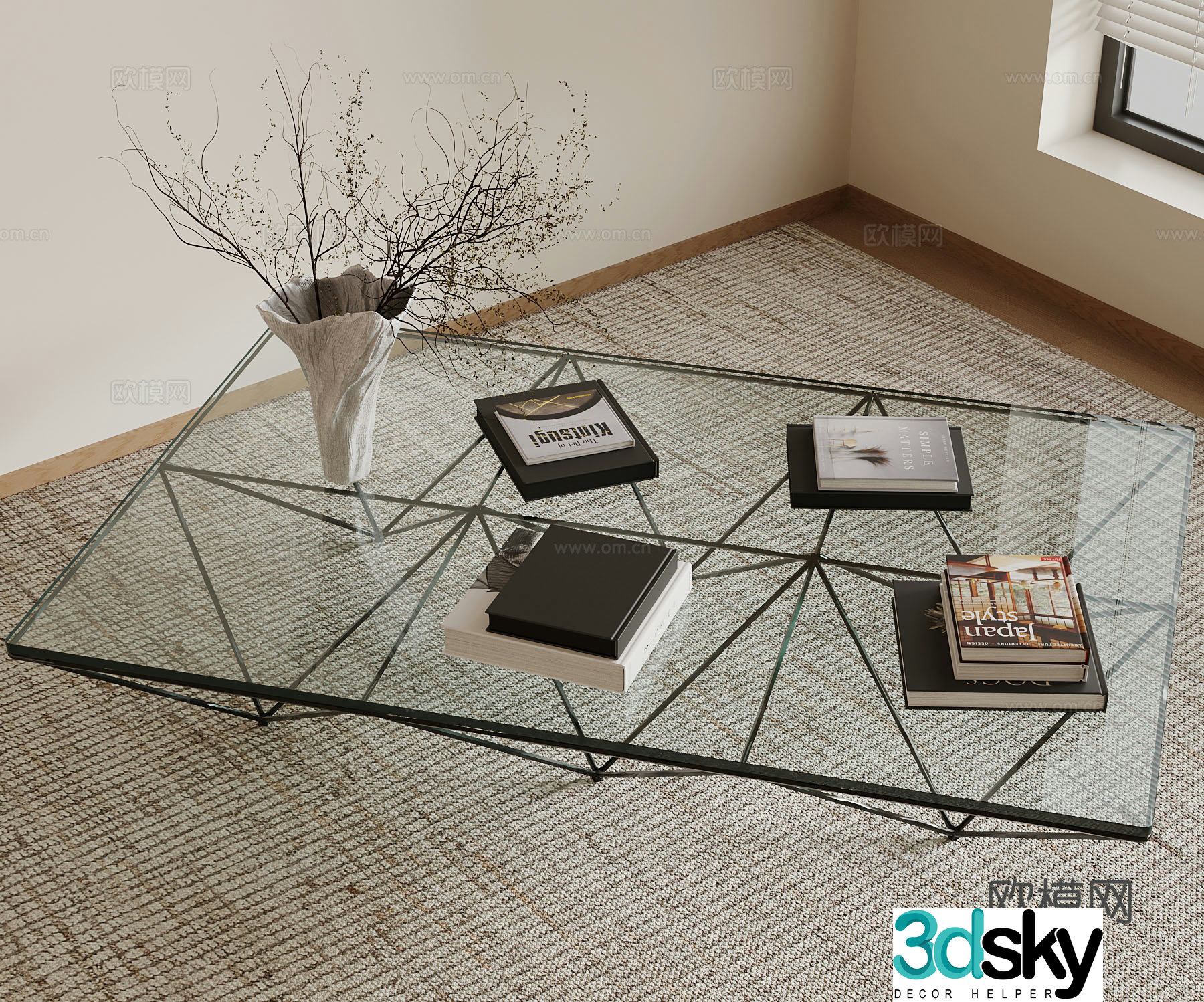 Nordic coffee table glass coffee table ornament decoration 3D model