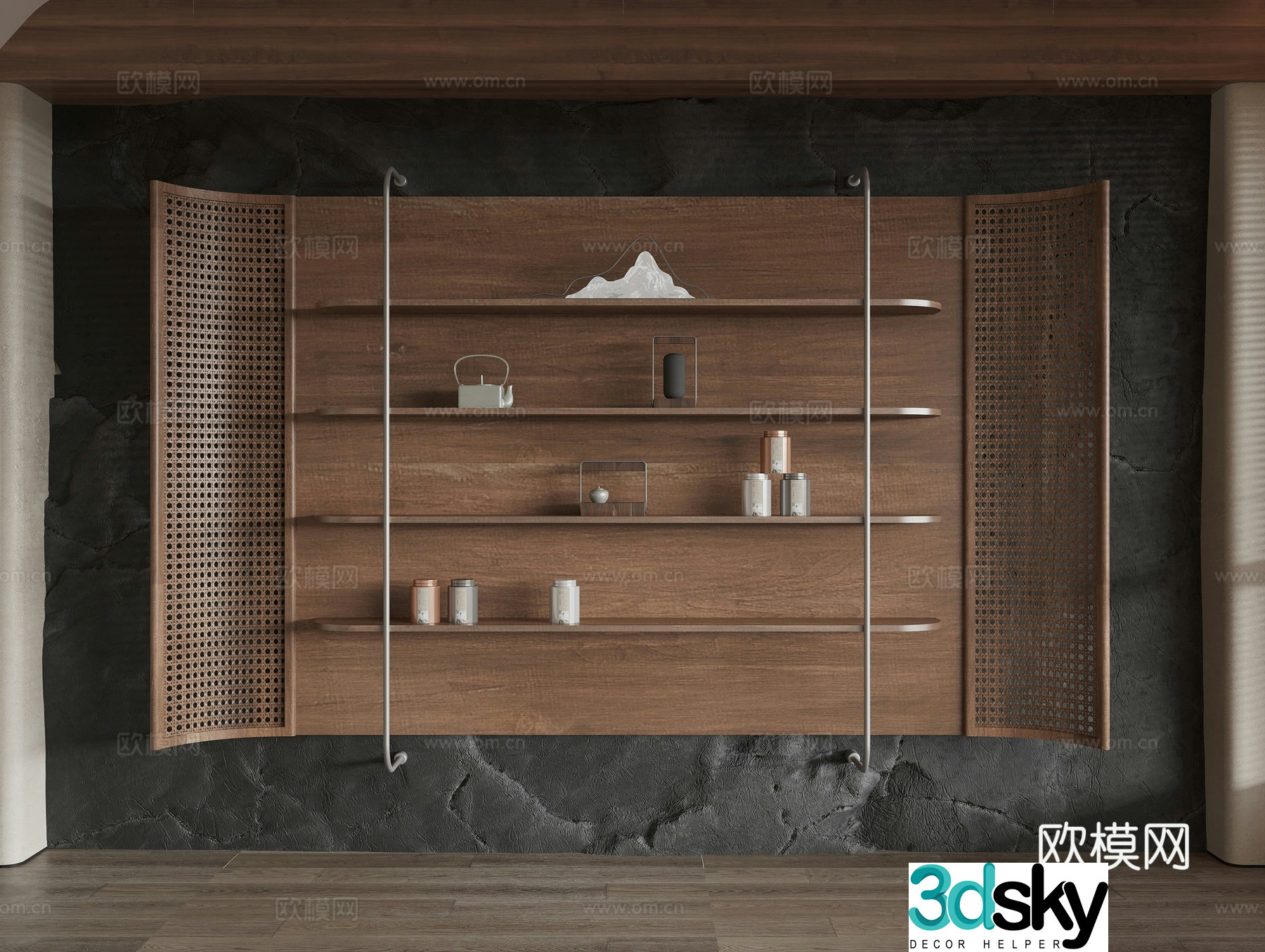 Chinese style decorative rack solid wood decorative rack tea cabinet tea storage tank teapot jewelry ornaments 3D model