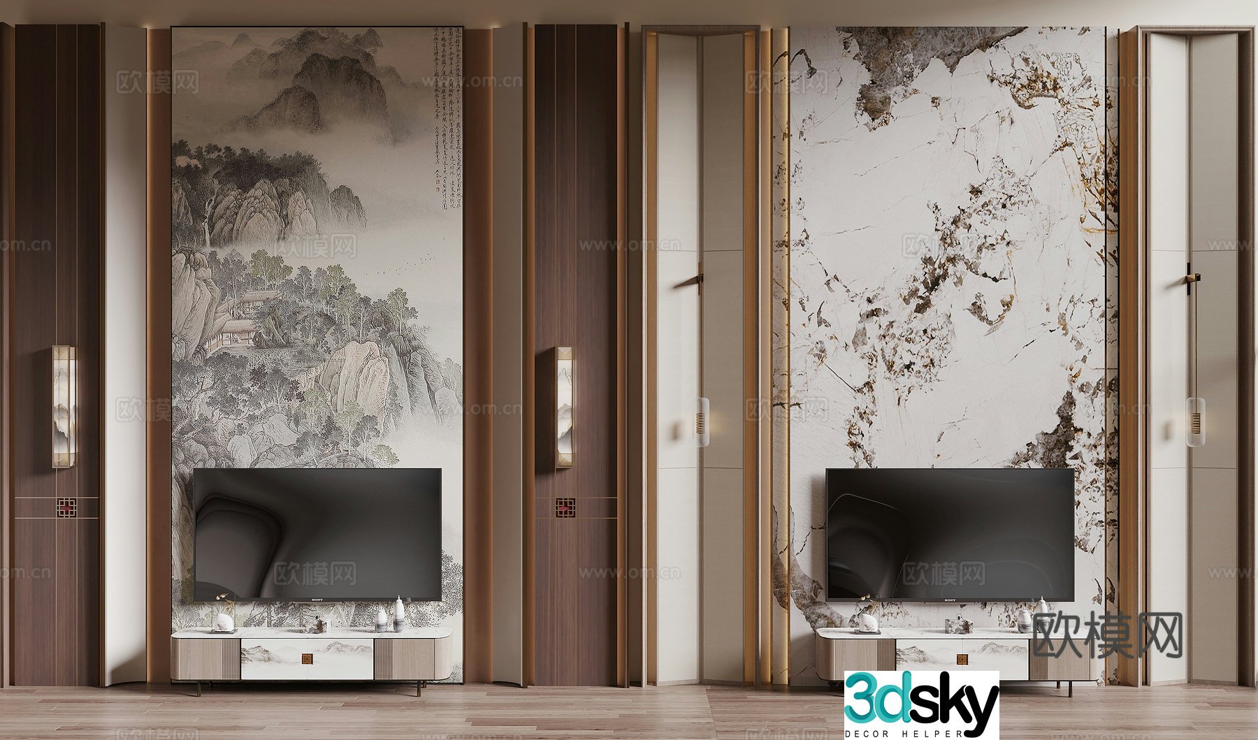 New Chinese TV background wall 3d model