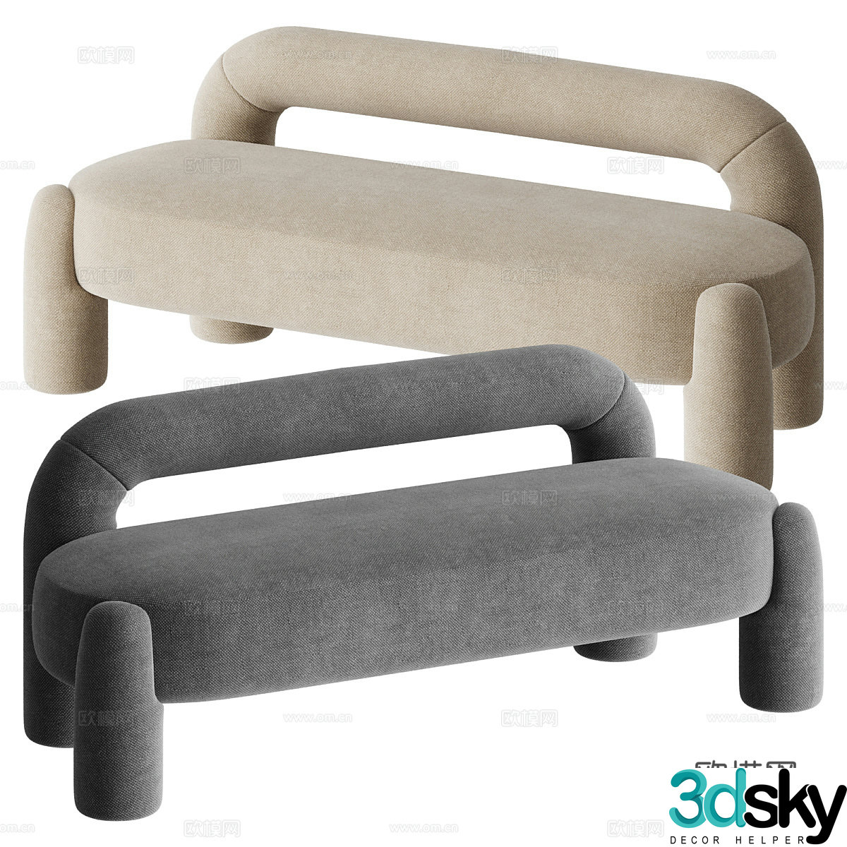 Modern cream style sofa stool 3d model