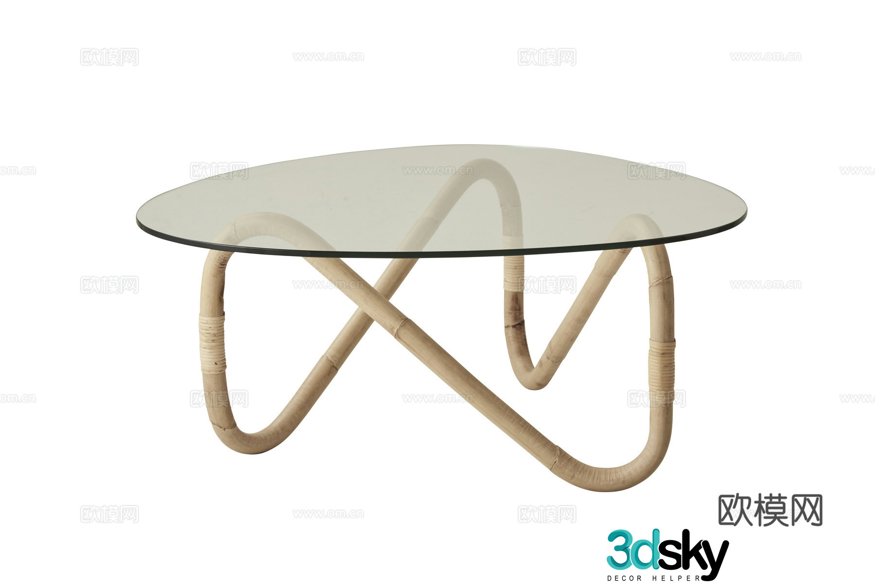 Modern Danish wave pattern coffee table special-shaped glass tea table teak glass tea table combination 3D model