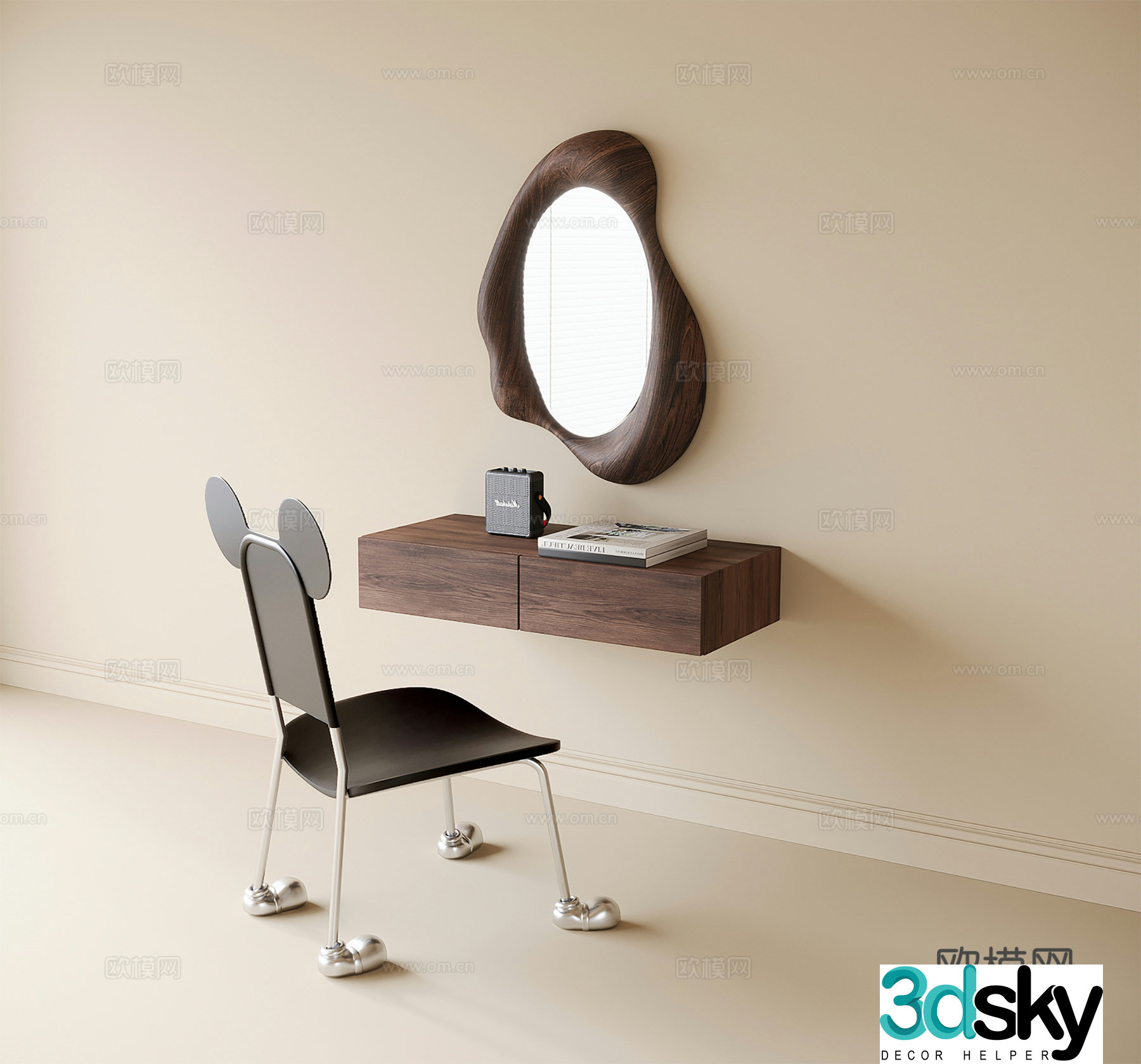 Modern dressing table desk chair children’s chair 3d model