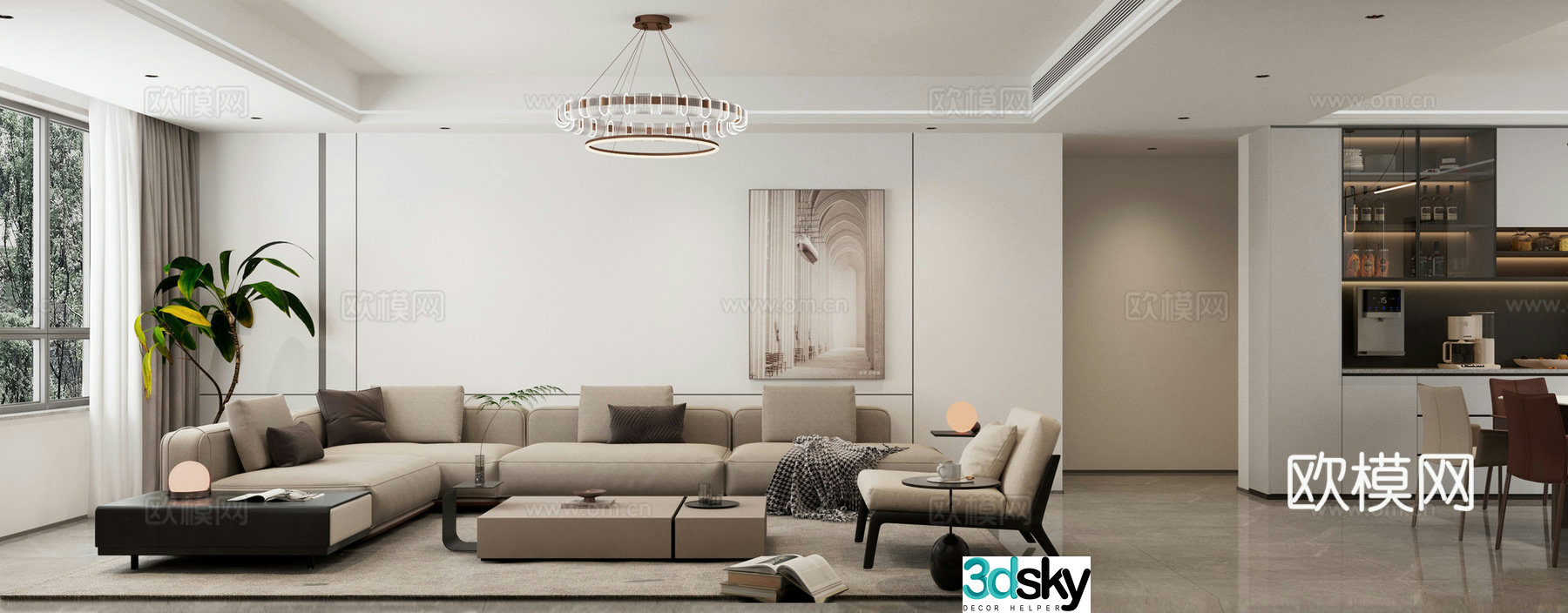 Modern living and dining room sofa combination ornaments shoes and hat cabinet wine cabinet 3d model