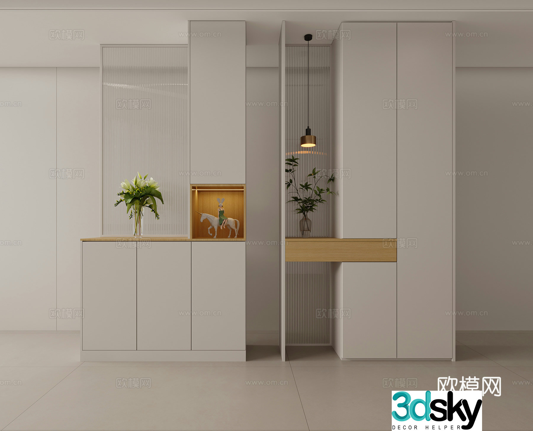 Creamy style porch cabinet partition cabinet 3d model