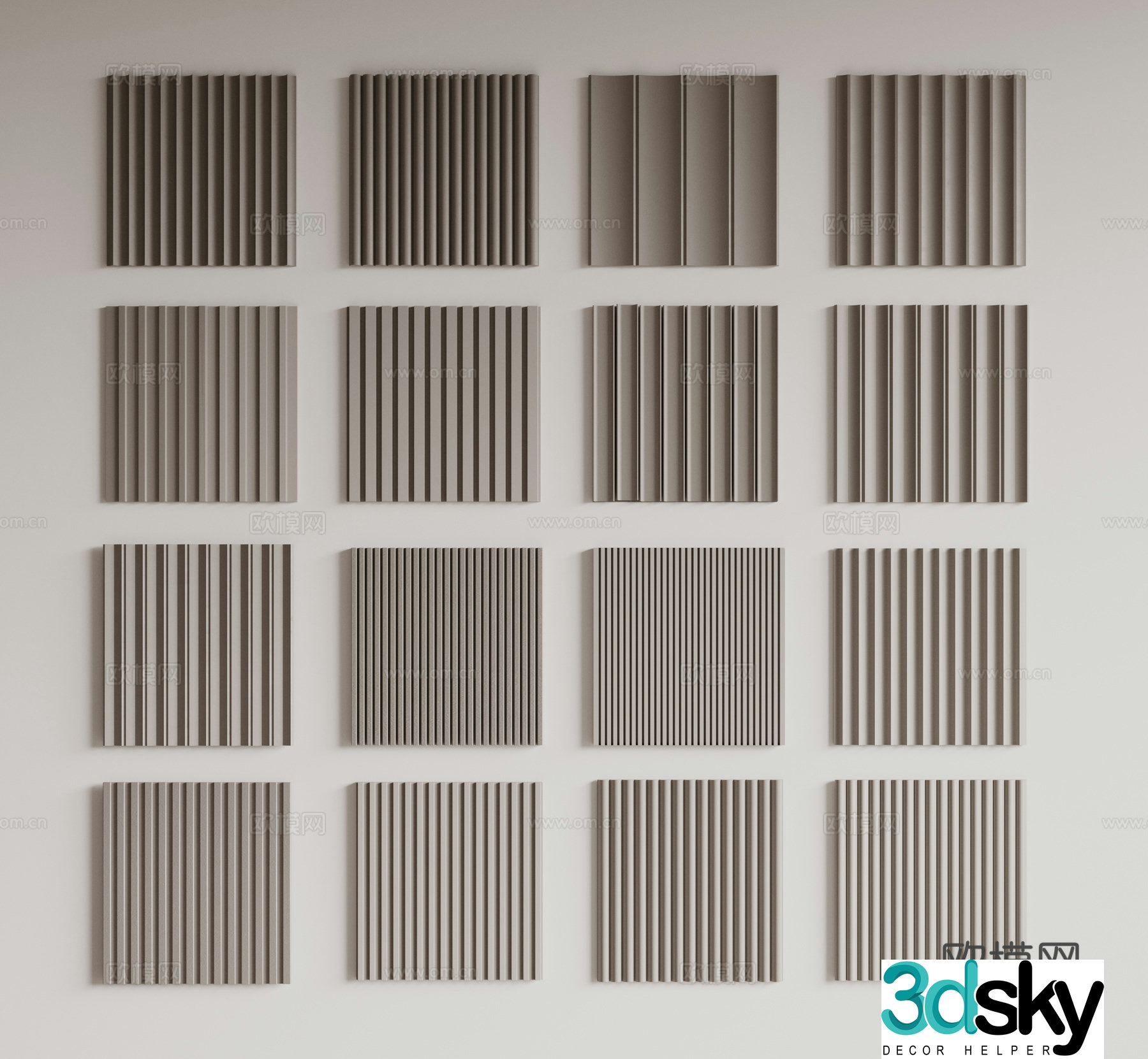 Modern Great Wall Board Grille Board Wall Board Wooden Veneer Lines Background Wall Wavy Board Wall Decoration 3D Model