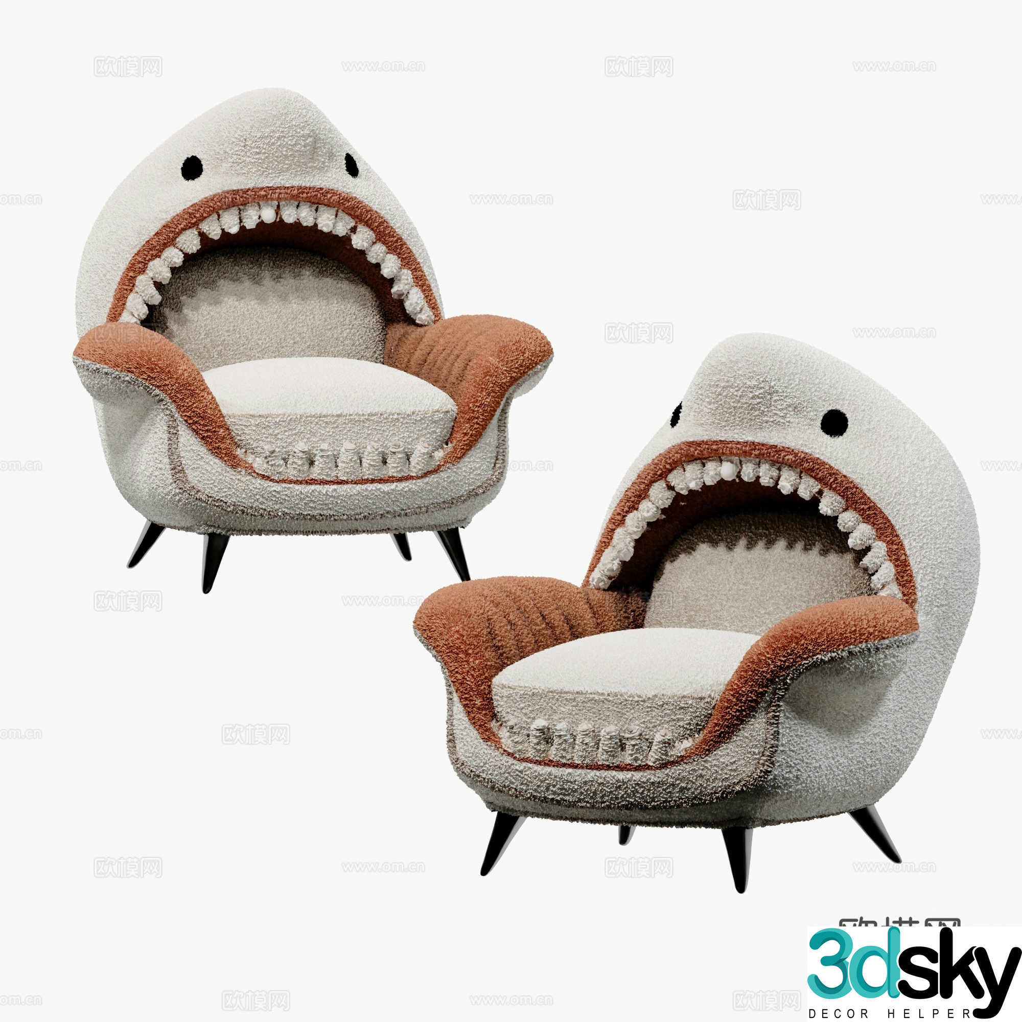 Modern cartoon shark children’s sofa casual chair 3d model