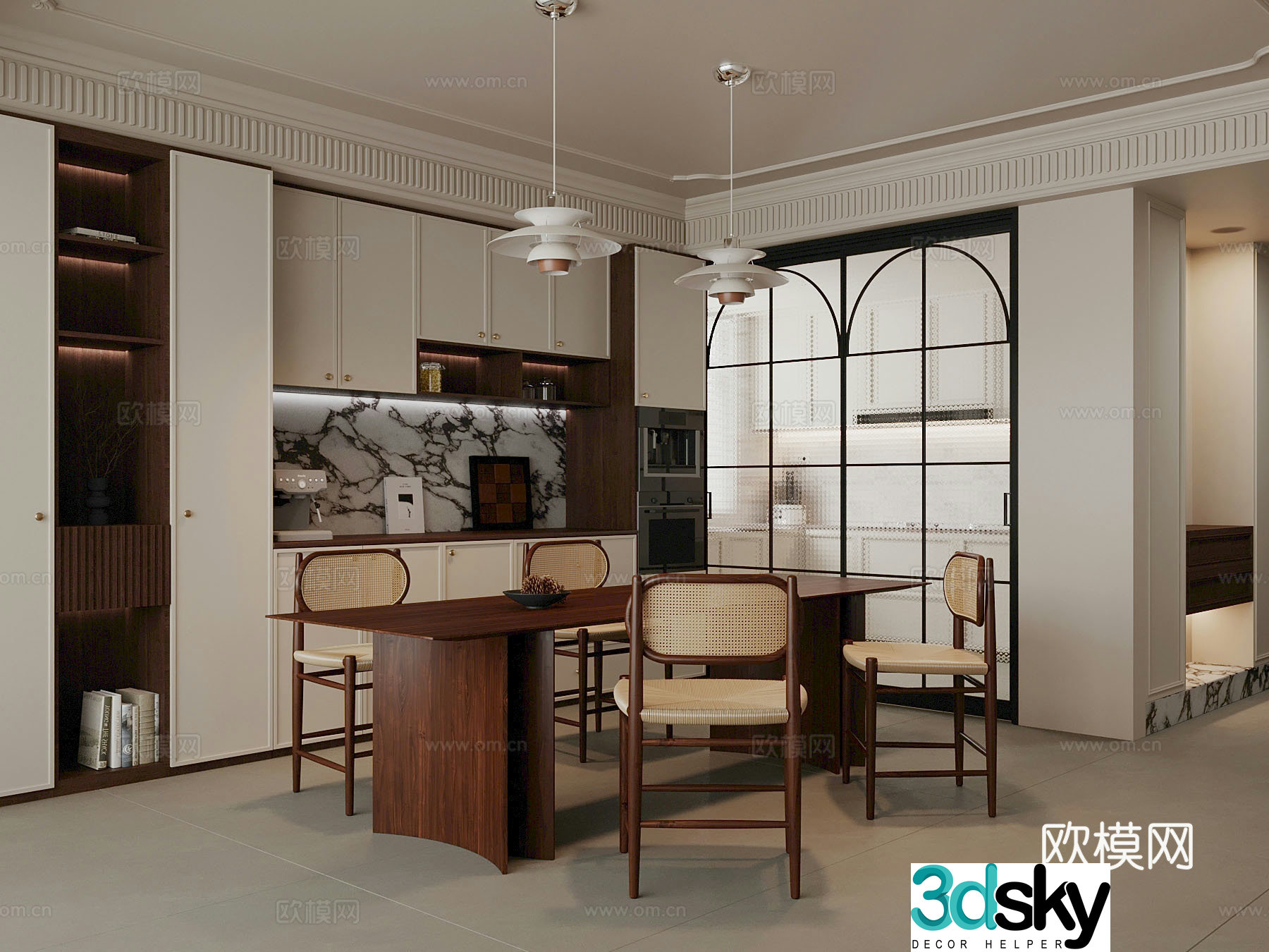 Middle style restaurant sideboard dining table 3D model