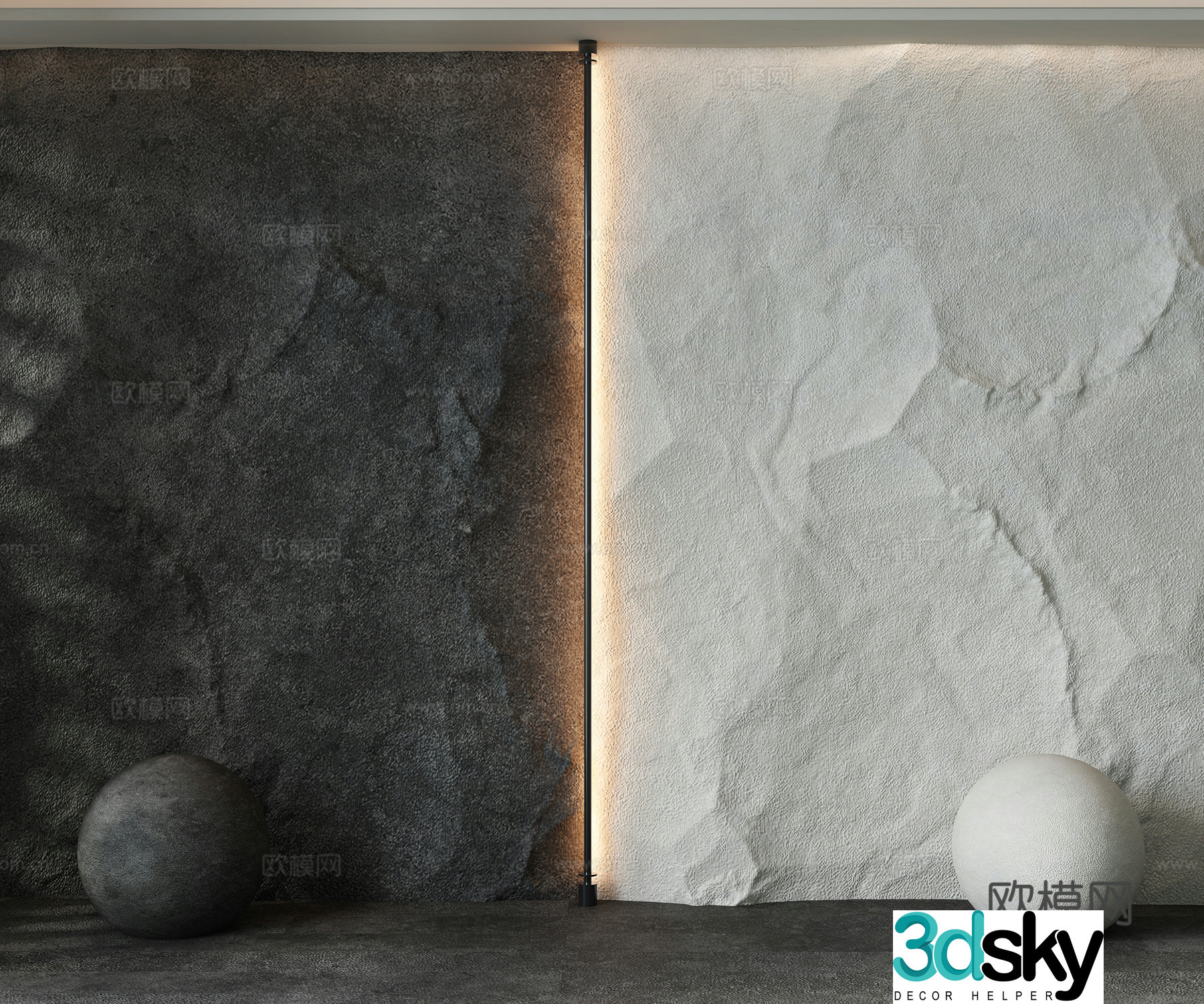 Modern stone wall background wall 3d model