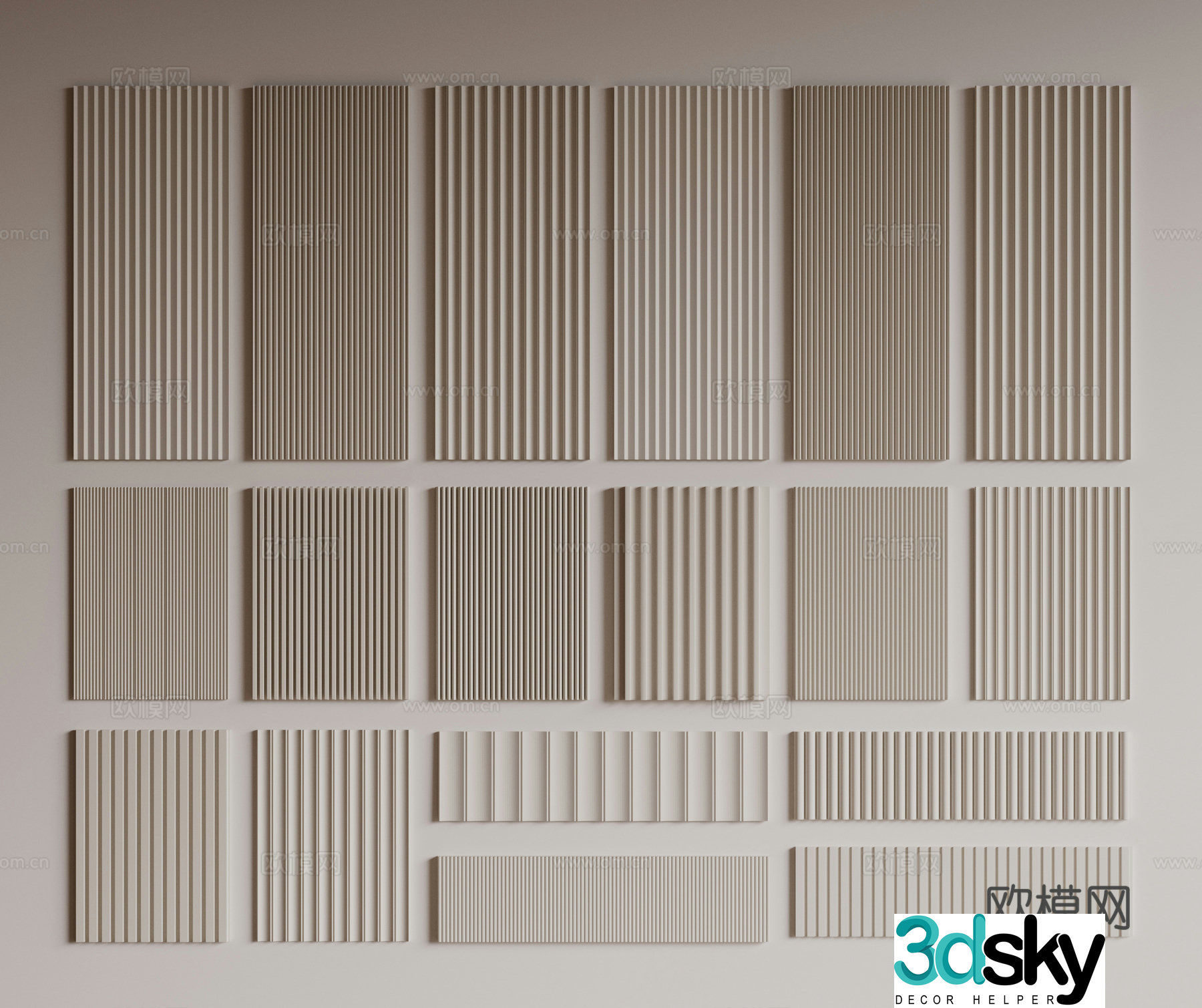 Modern Great Wall Board Grille Board Wall Board Wooden Veneer Lines Background Wall Wavy Board Wall Decoration 3D Model