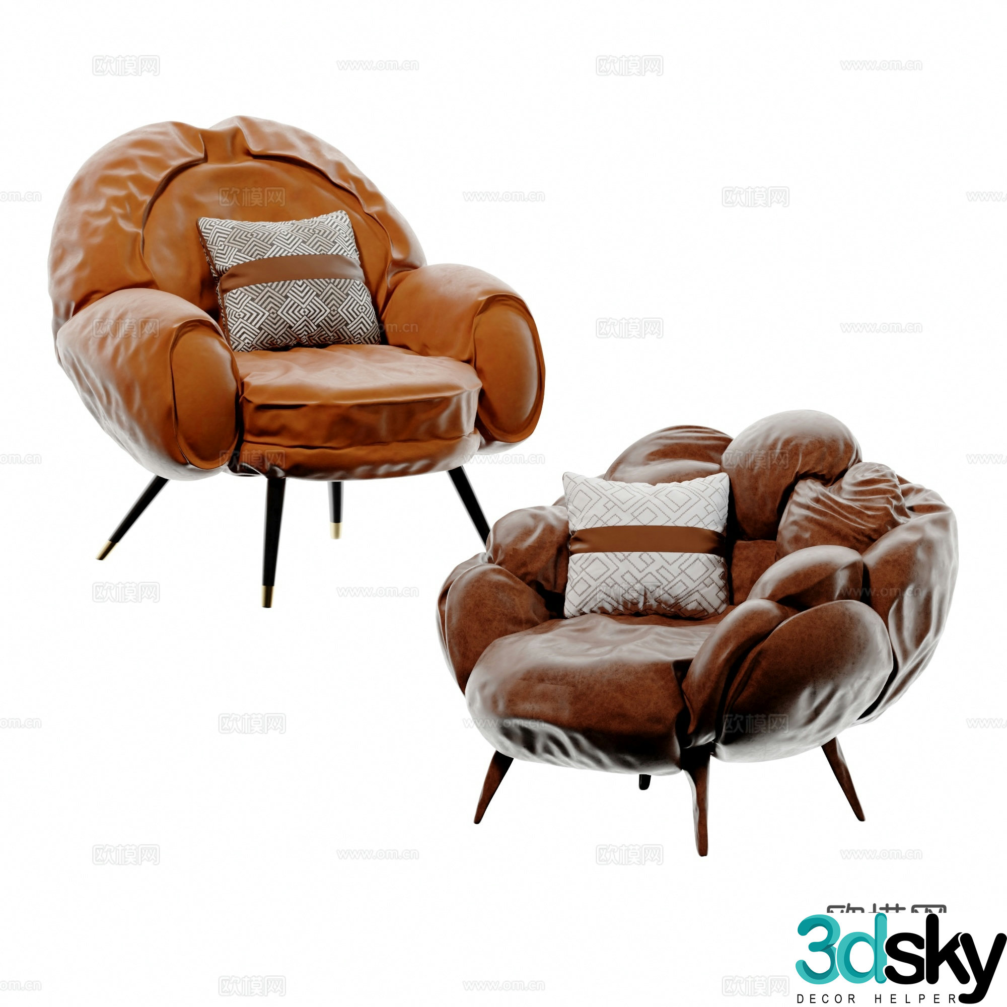 Modern Italian chocolate lounge chair casual sofa 3d model