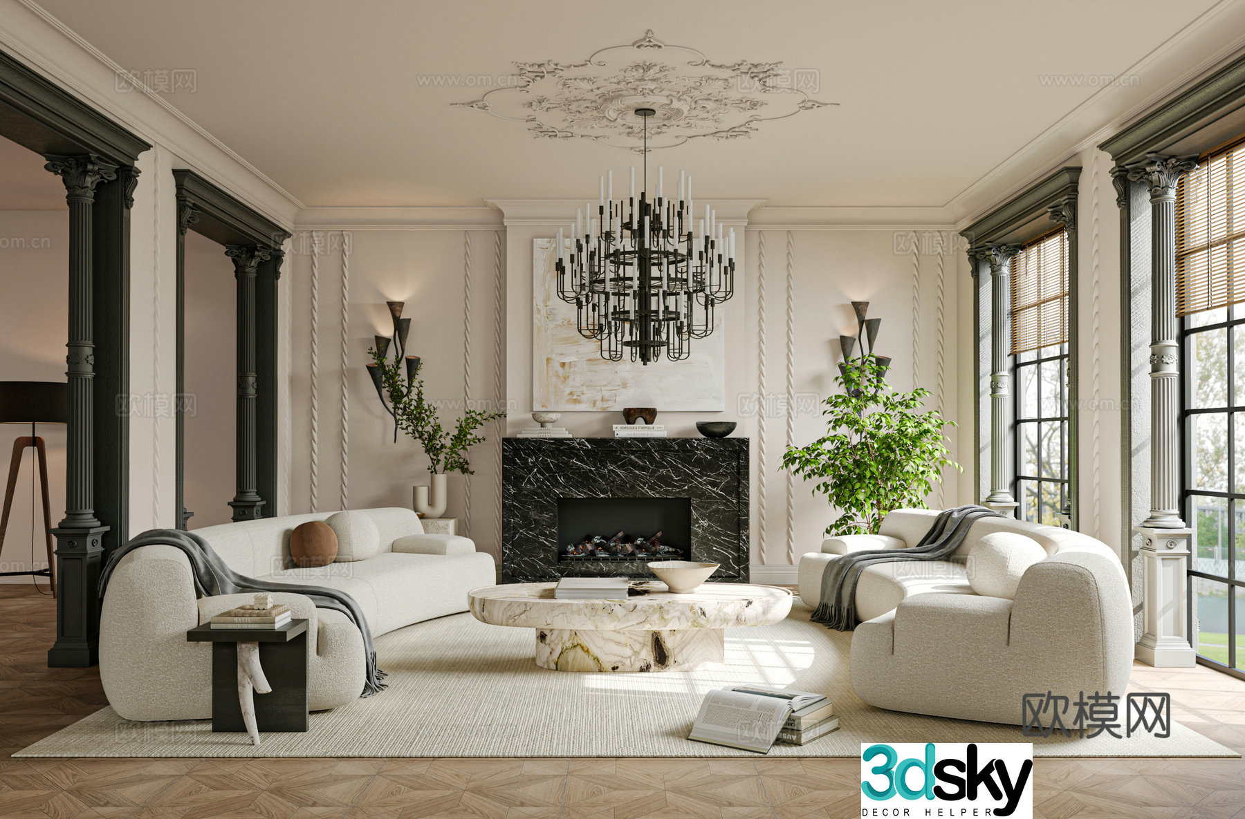 French living room sofa single chair coffee table 3d model