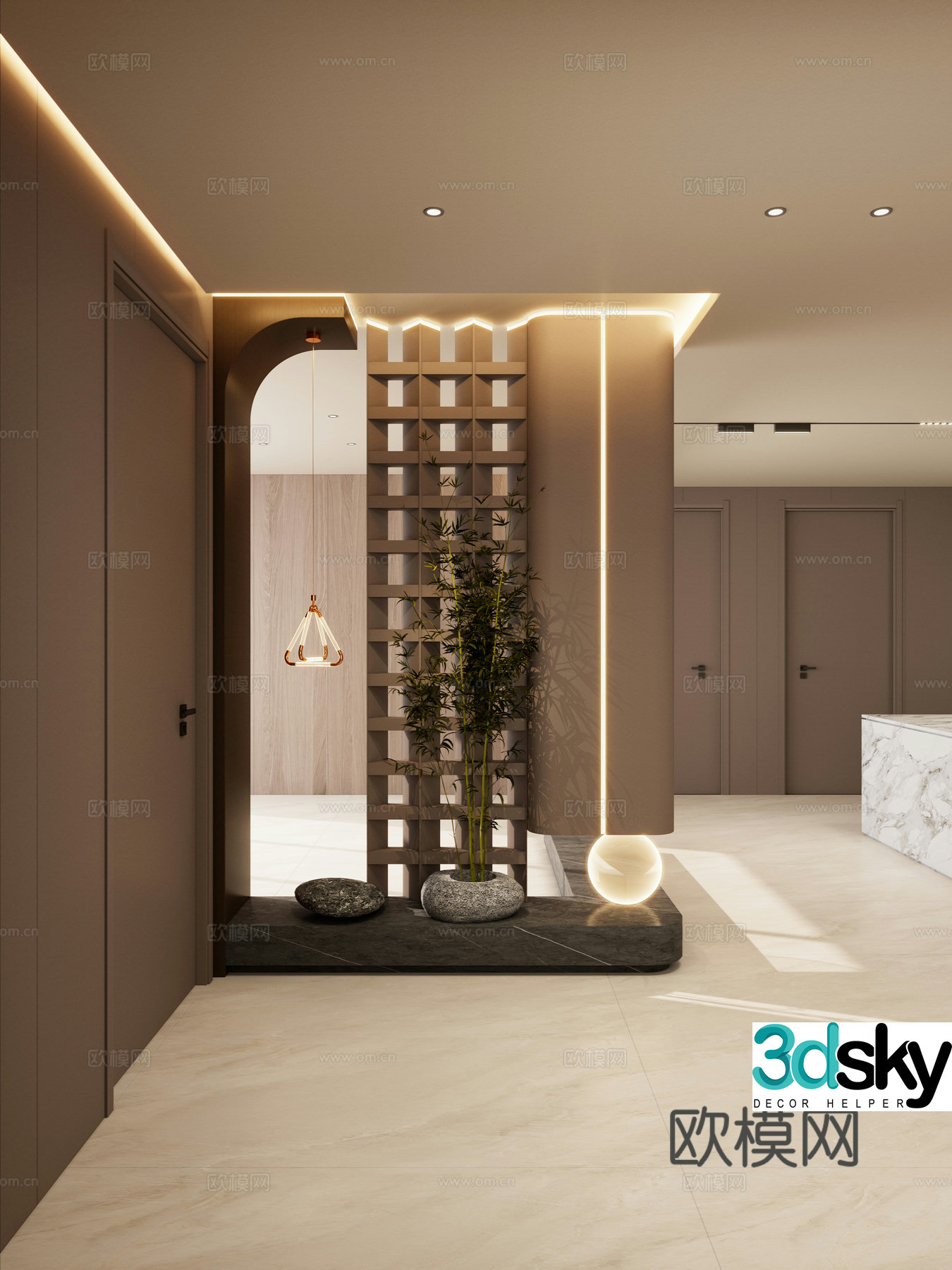 Italian style light luxury style solid wood shape arc shape transparent view no main light home partition mysterious 3d model