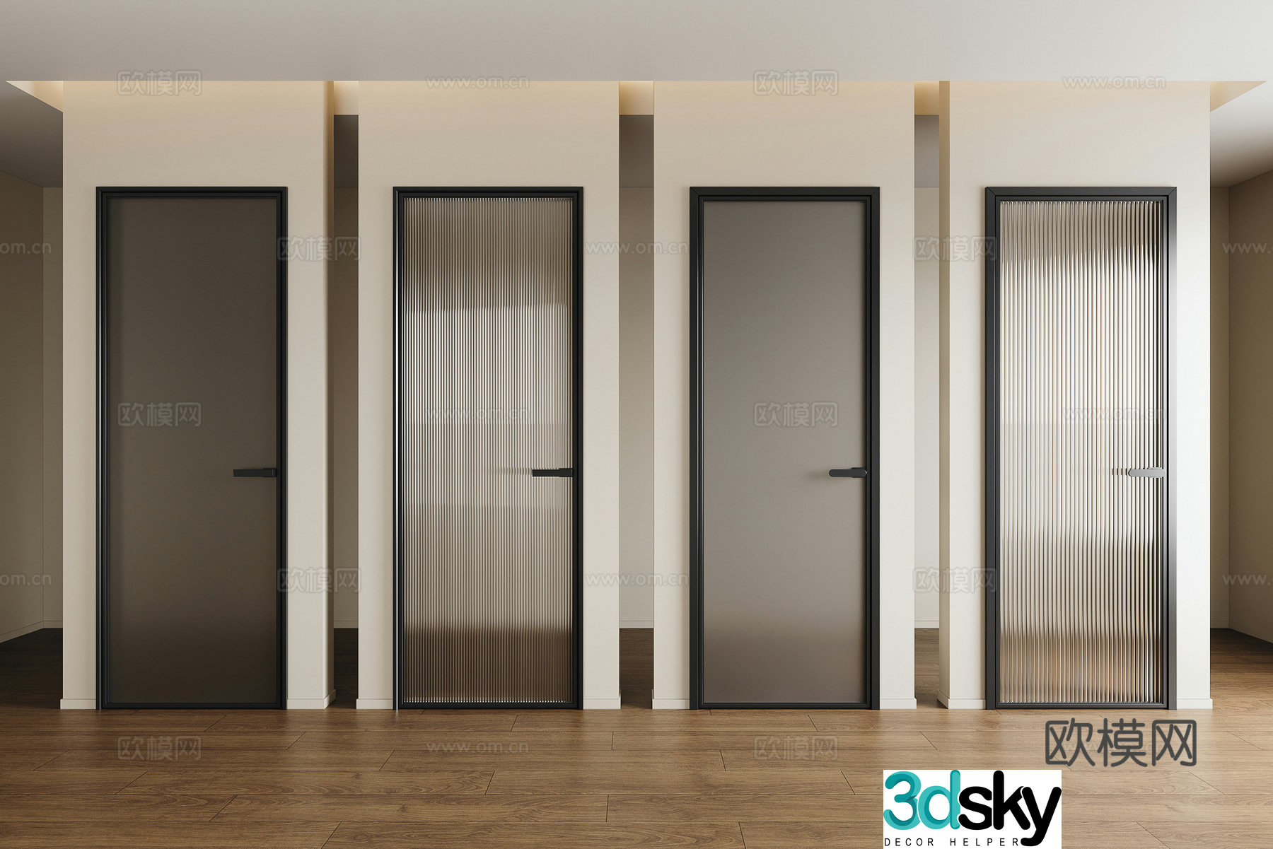 Modern extremely narrow frame single-open glass door Changhong glass door Gray sand glass door Frosted glass door 3d model