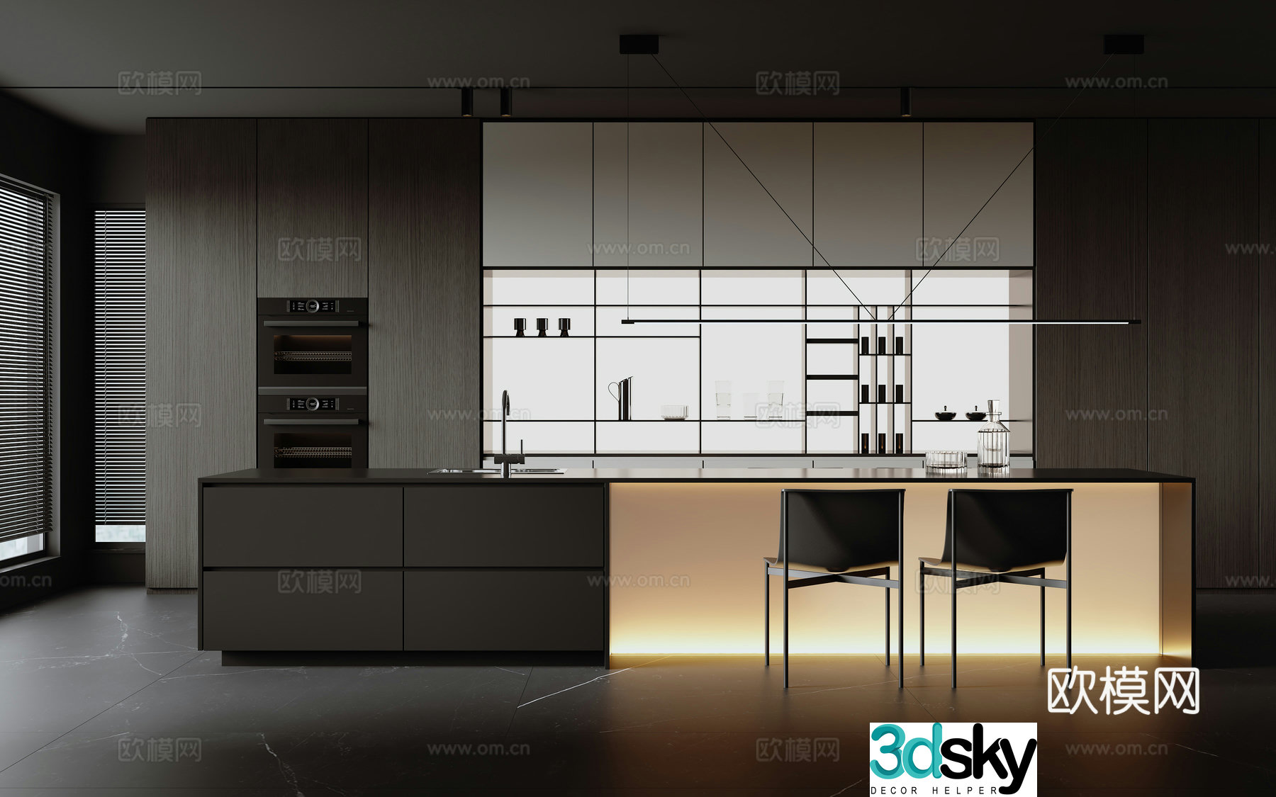 Modern Italian open kitchen 3d model