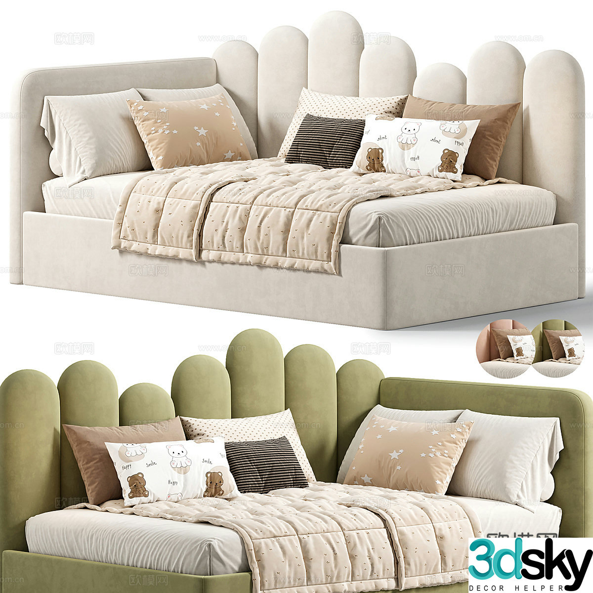Modern fabric children’s bed 3D model