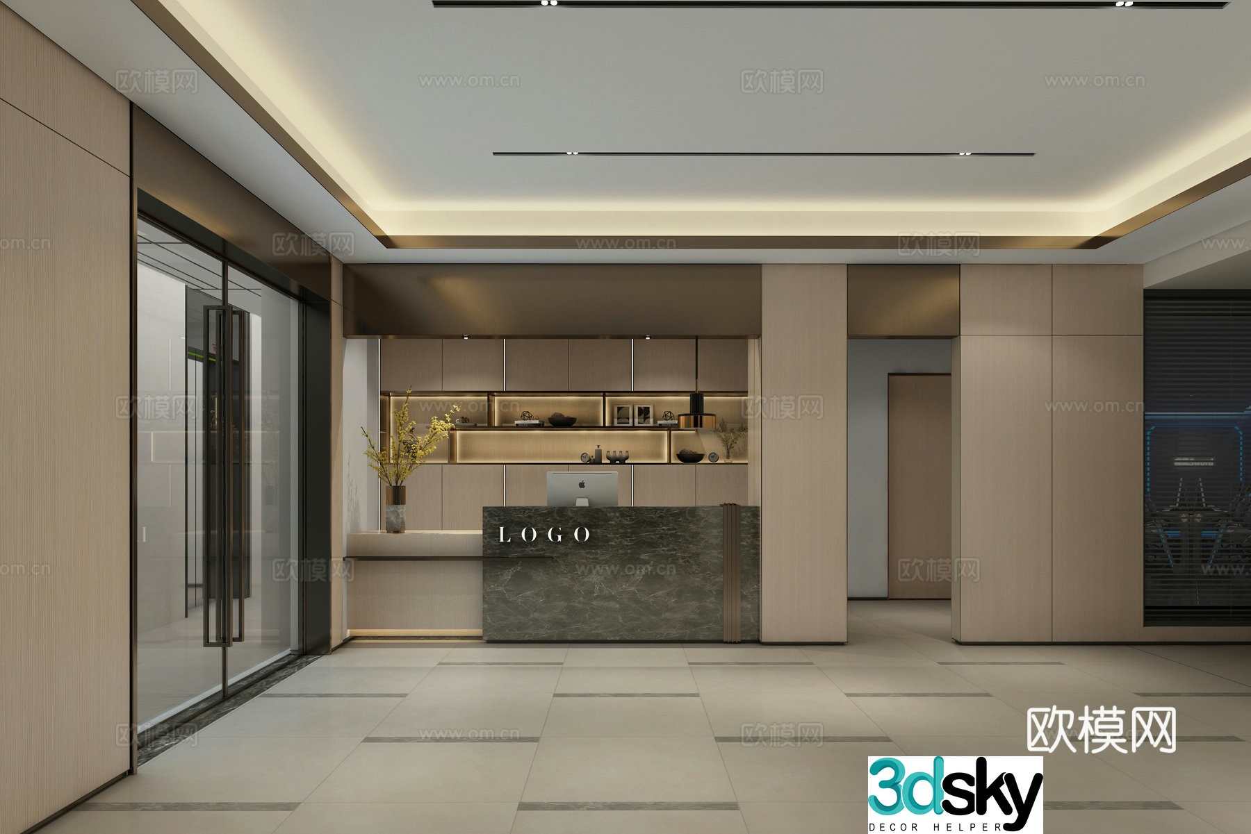 3D model of Internet cafe reception area