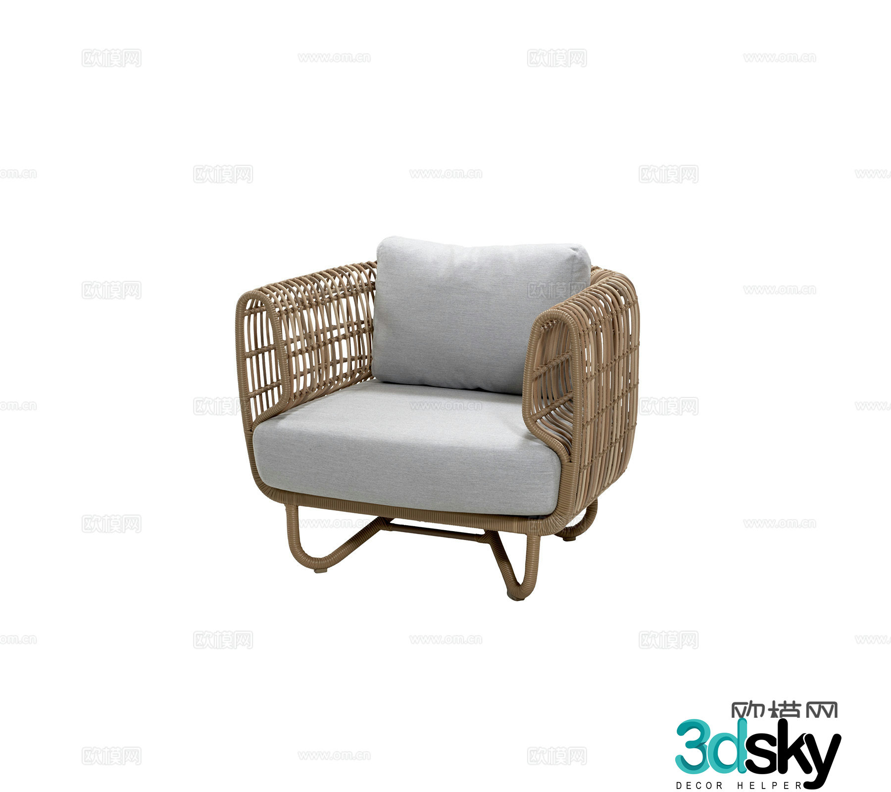 Modern outdoor courtyard garden chair bamboo weaving chair rattan chair Chinese style new Chinese style single sofa chair set 3D model