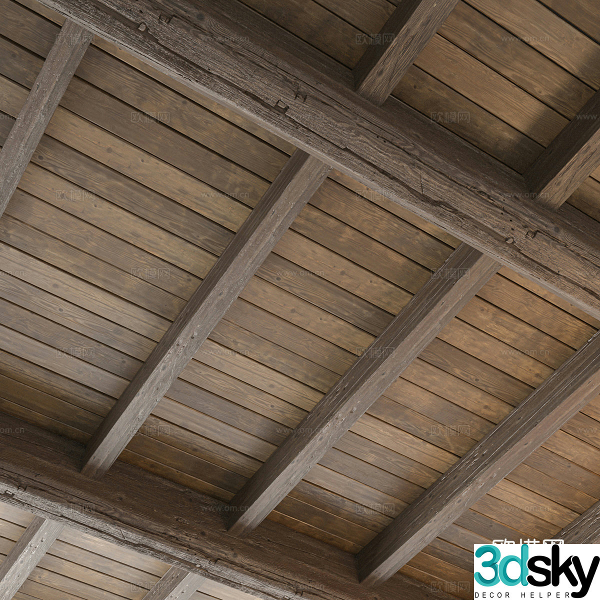 New Chinese style Wasabi ceiling old beam 3D model
