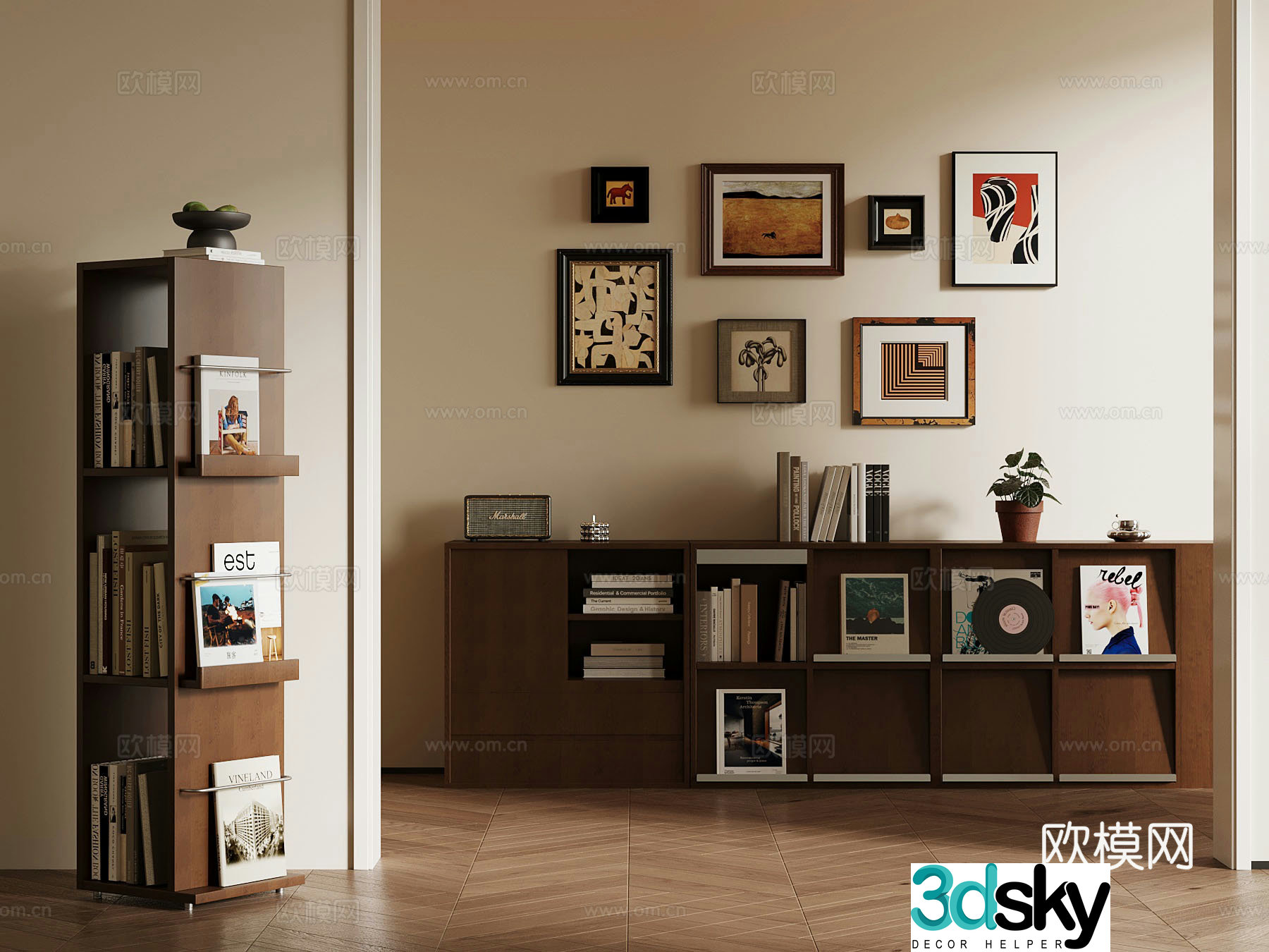 Middle-aged bookshelf low cabinet storage rack 3D model