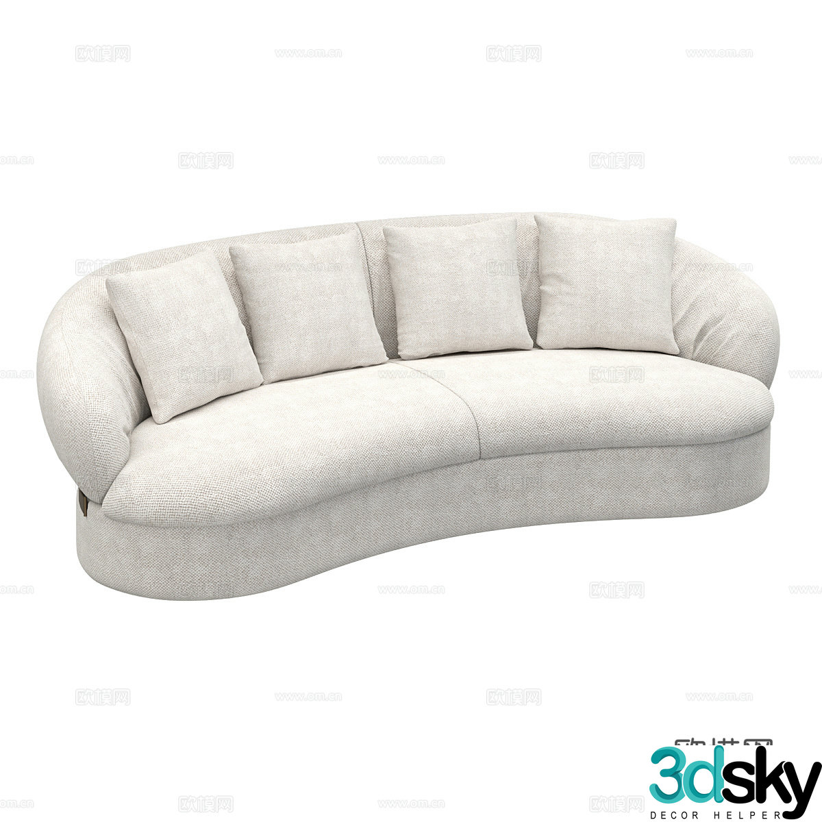 Cream style multi-person sofa fabric sofa casual sofa courtyard sofa sofa pillow curved 3D model