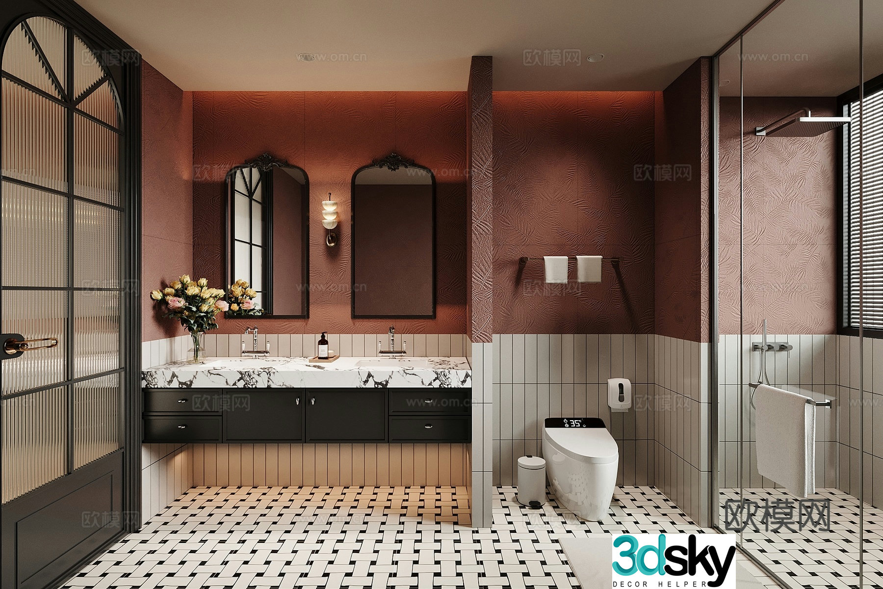 French bathroom bathroom cabinet toilet bathtub 3d model