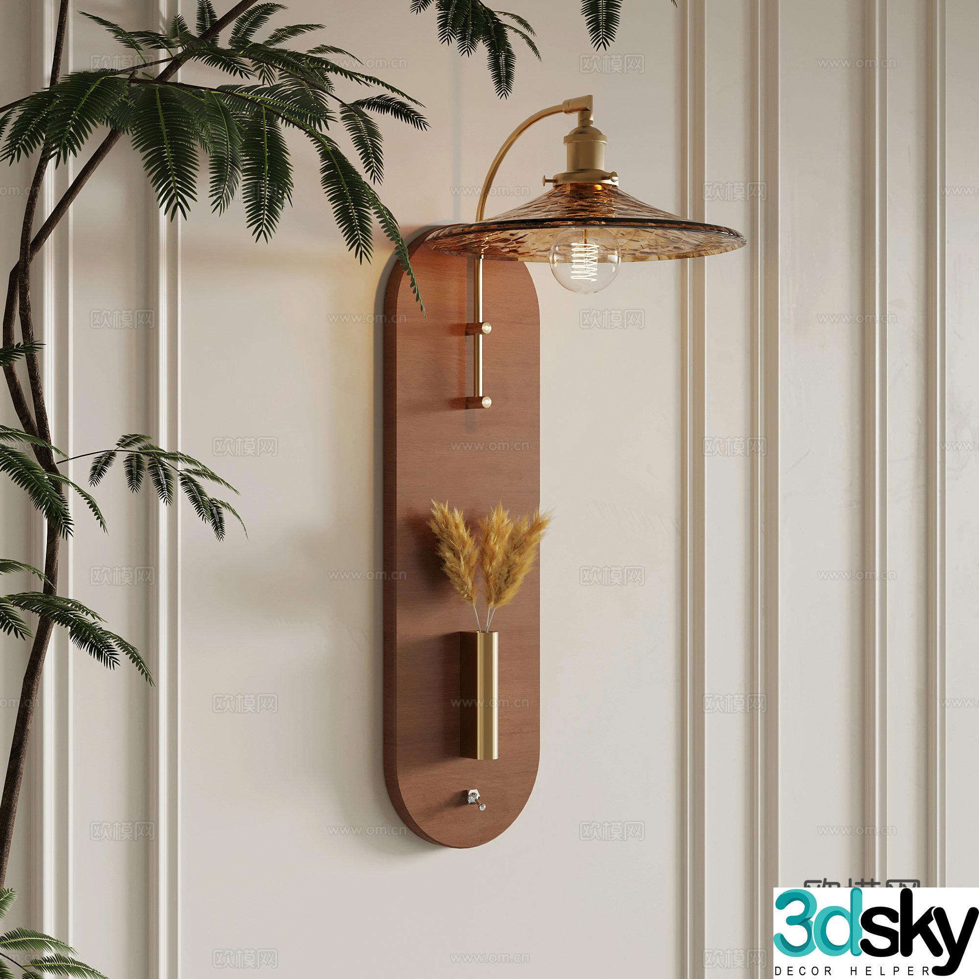 Middle-aged wall lamp bedside lamp decorative lamp 3d model