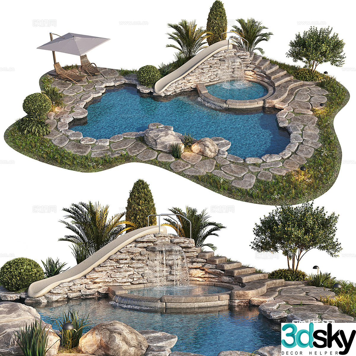 New Chinese style outdoor swimming pool courtyard landscape 3d model