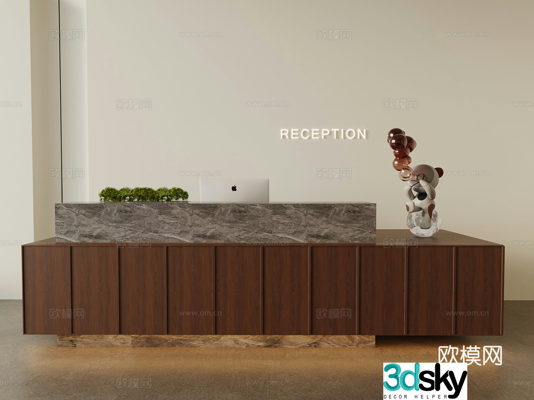 Middle style reception desk bar 3d model