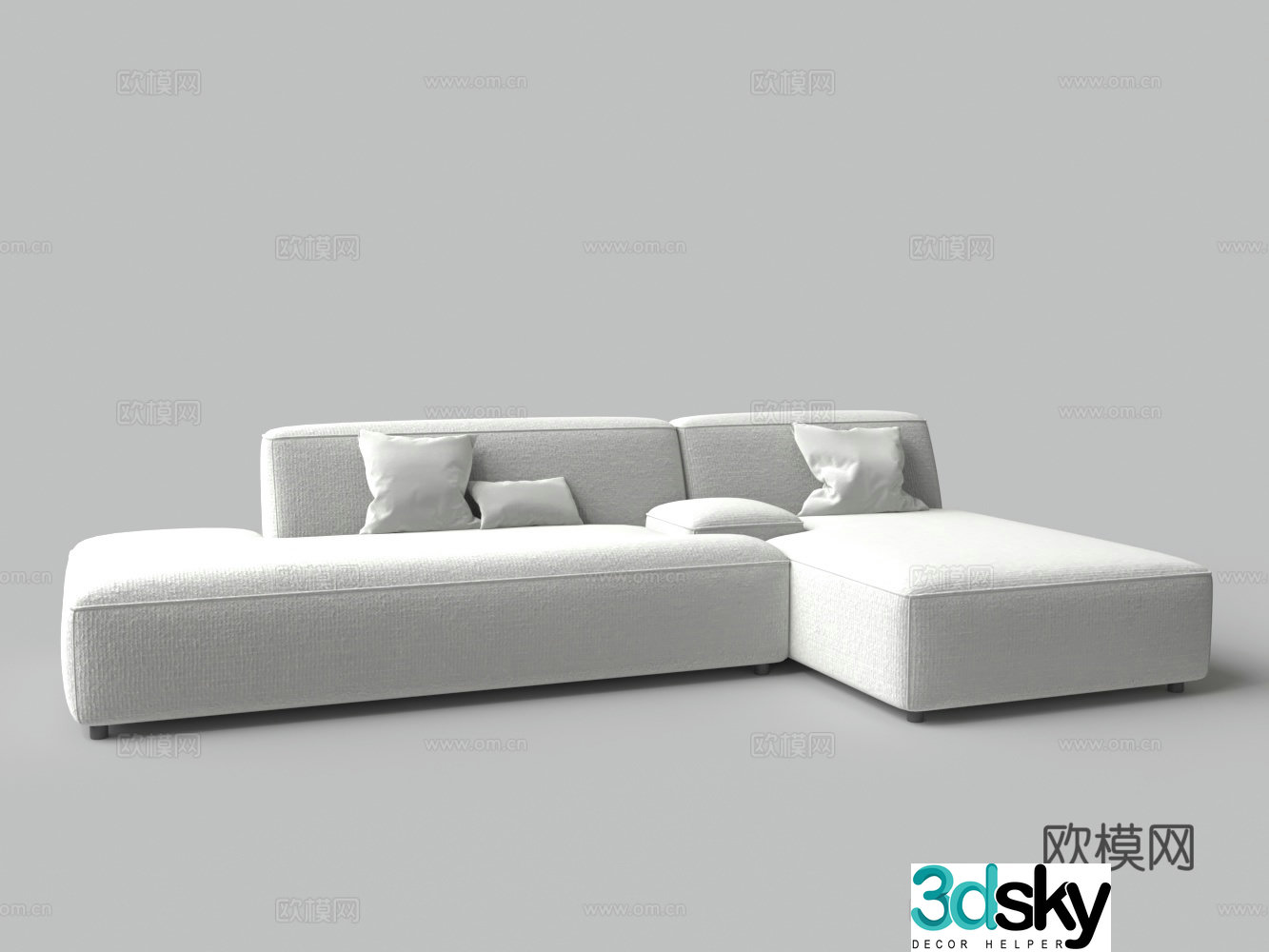 Modern multi-person L-shaped white fabric sofa 3d model