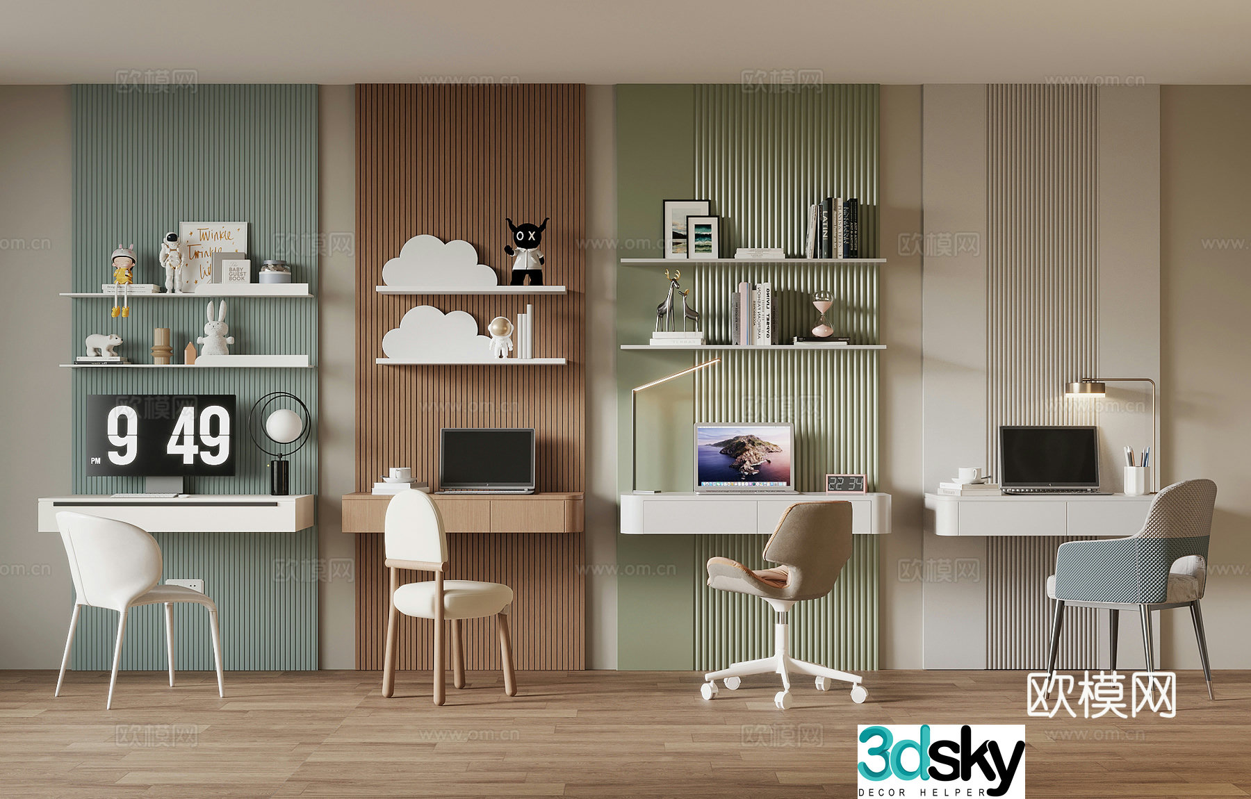 Modern children’s desk and chairs study desk and chairs writing desk and chairs 3D model