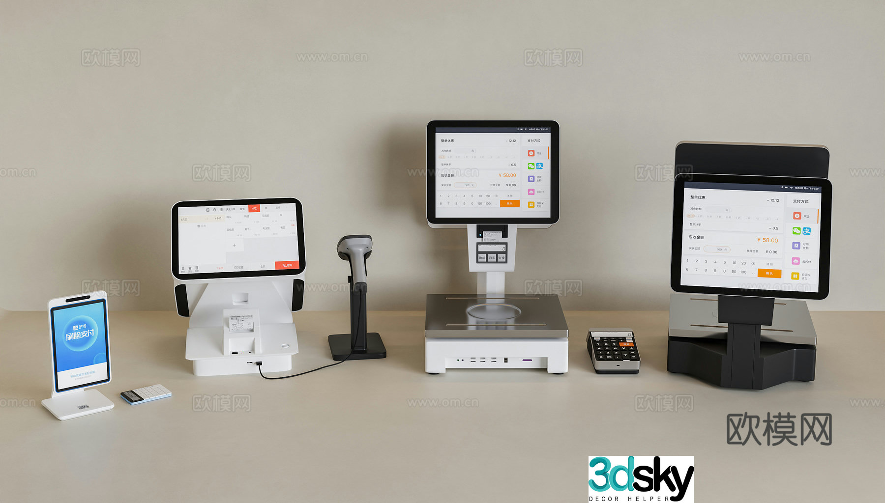 Cash register weighing machine cash register system mobile phone code scanning cash register mobile phone 3d model