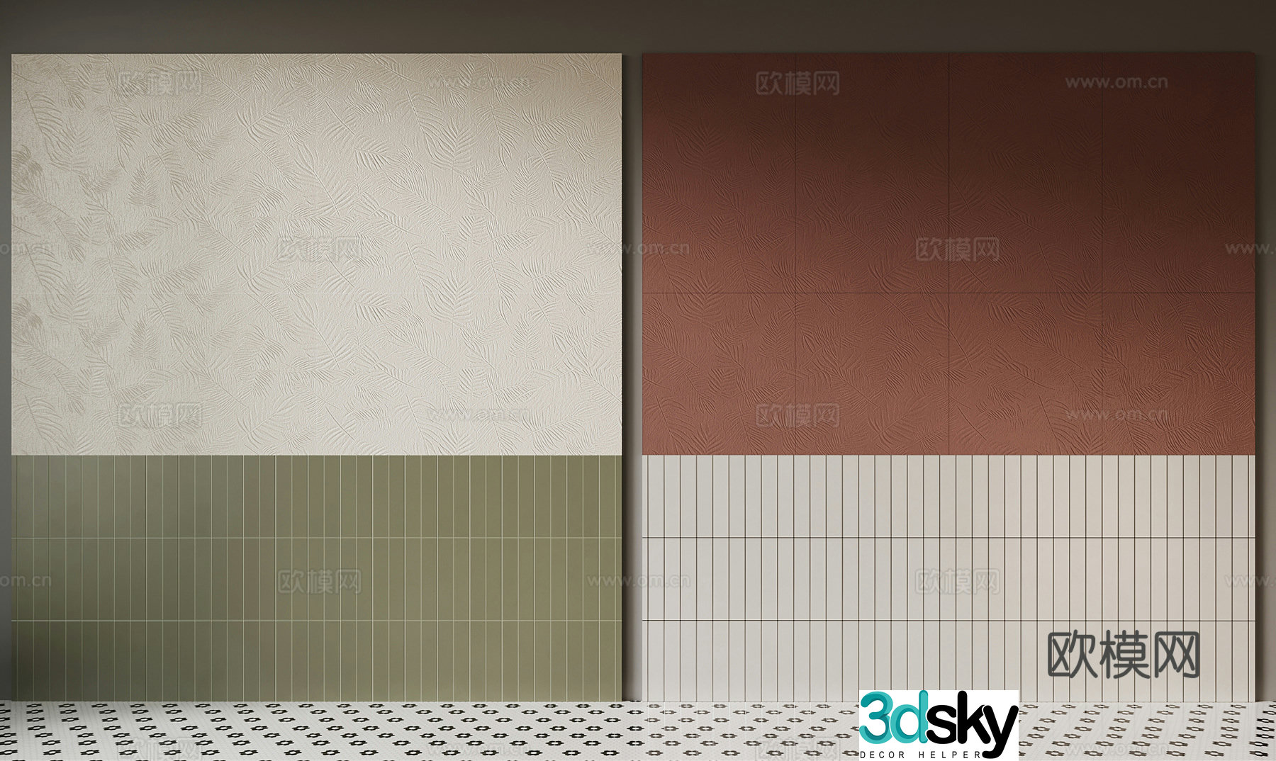 French wall tiles floor tiles flower tiles bathroom wall 3D model