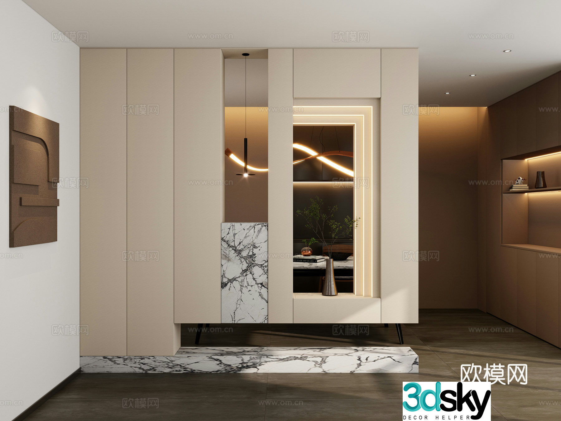 Italian style light luxury style Scapa stacked transparent view end view cabinet entrance partition entrance 3D model