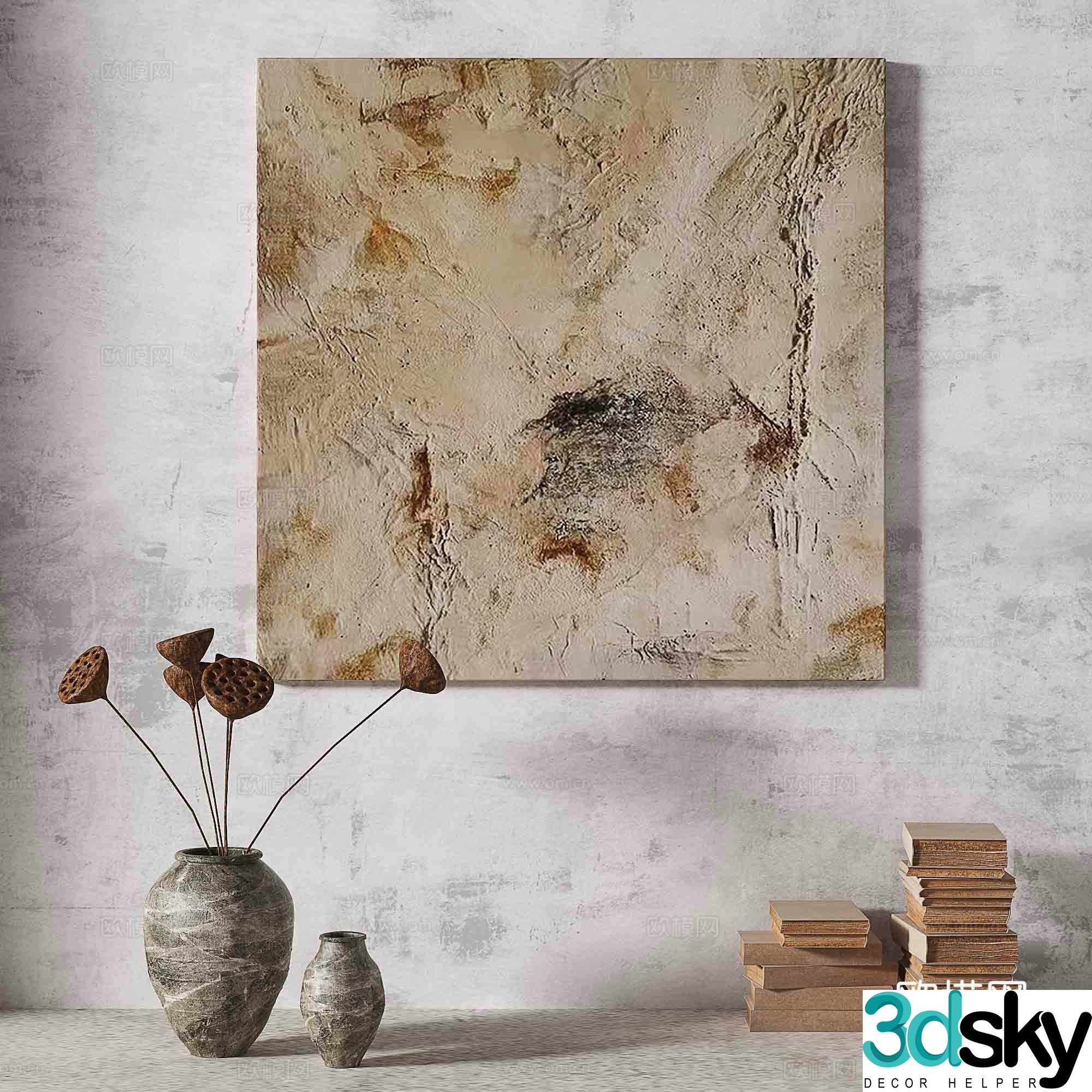 Wabisa retro texture abstract decorative painting 3d model