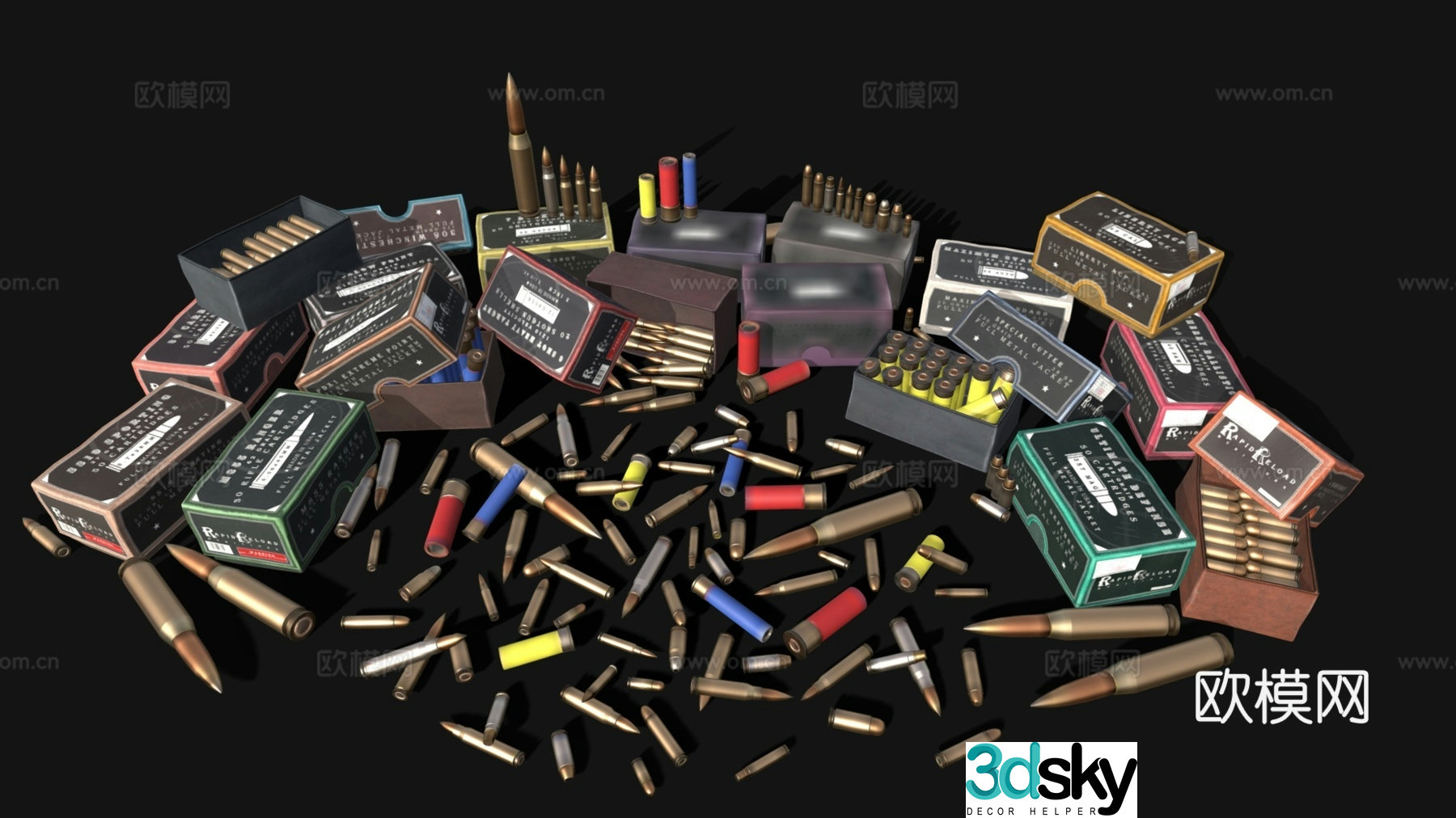 Various types of bullets bullet combinations weapons and ammunition military equipment 3D model