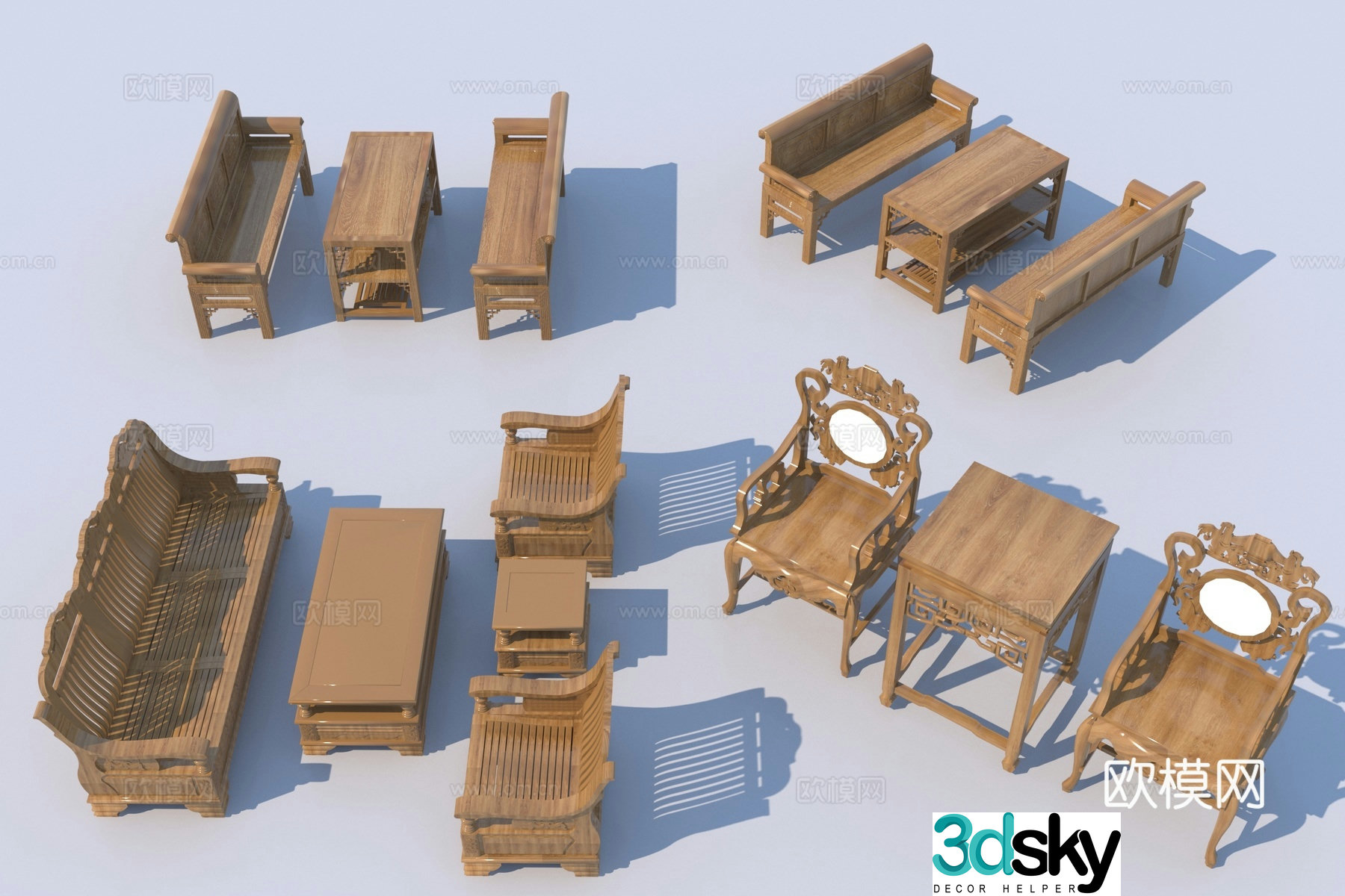 Chinese tea table and chair Chinese ancient furniture 3D model
