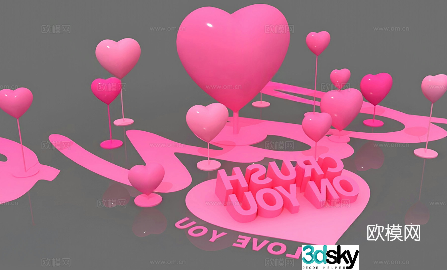 Modern creamy beautiful celebrity heart-shaped check-in Valentine’s day beautiful celebrity internet celebrity photo check-in air model heart 3D model