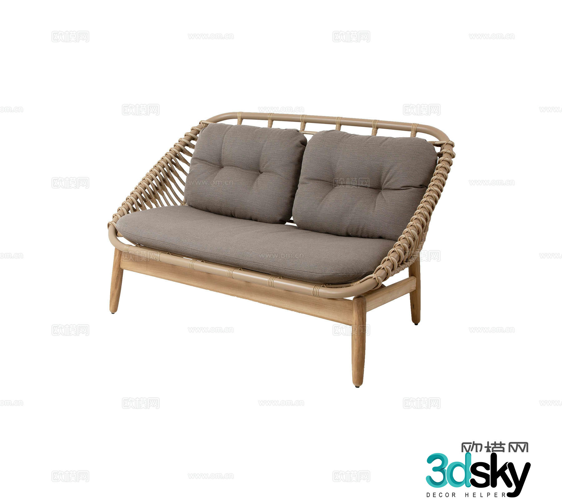 Modern Denmark Outdoor Garden Two-person Rattan Metal Fabric Sofa Combination 3D Model