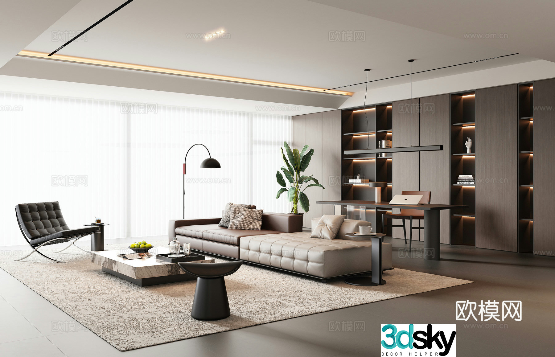 Modern Italian light luxury living room 3D model