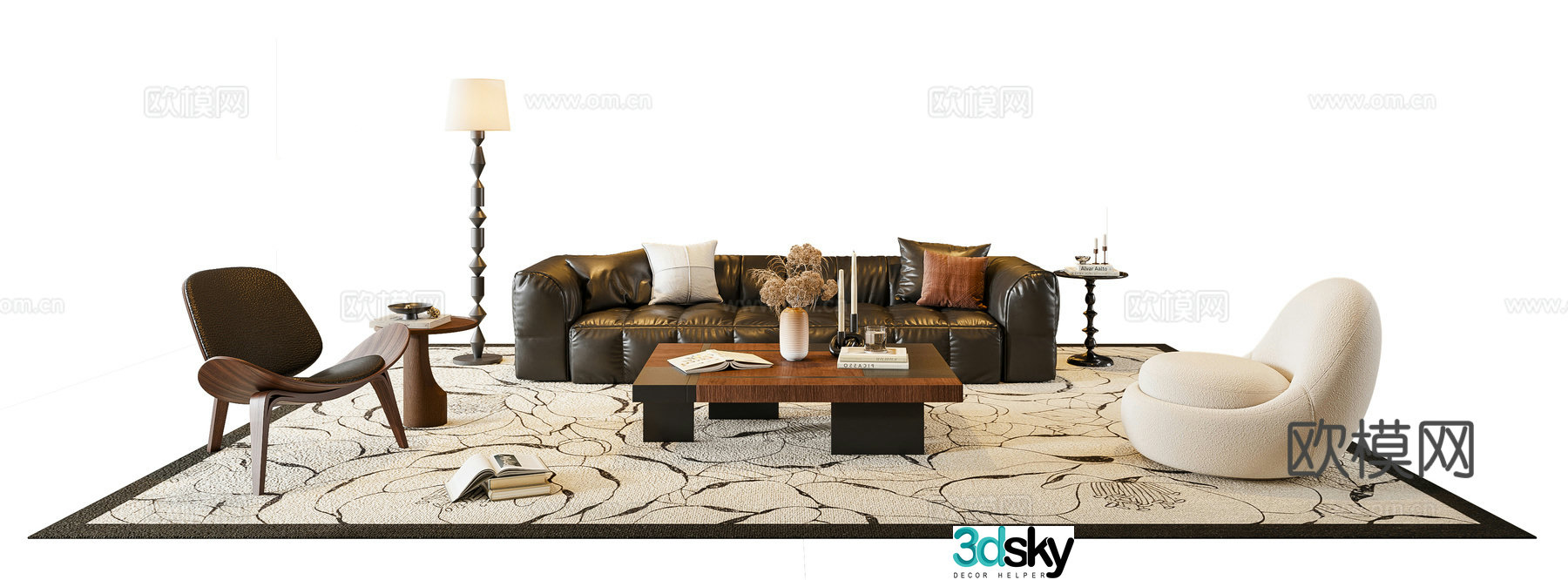 Medium style sofa coffee table combination 3D model