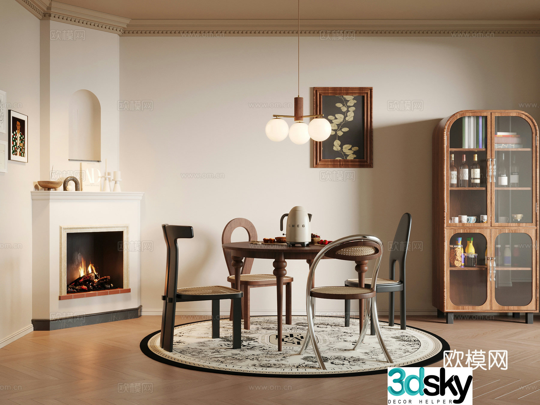 French medieval restaurant dining table and chair combination 3D model