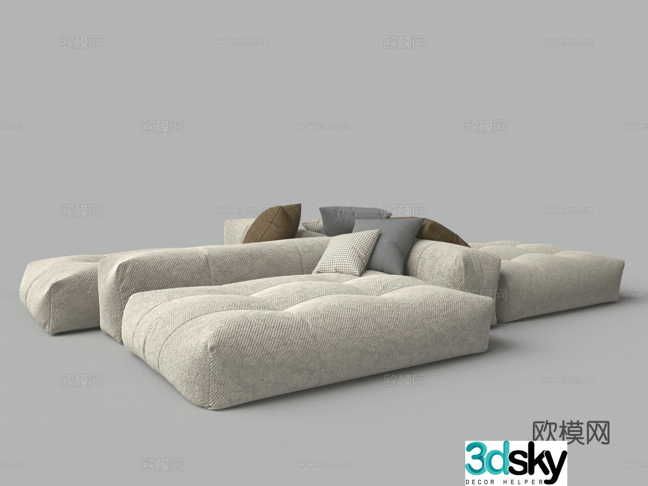 Modern fabric four-sided multi-person sofa 3D model