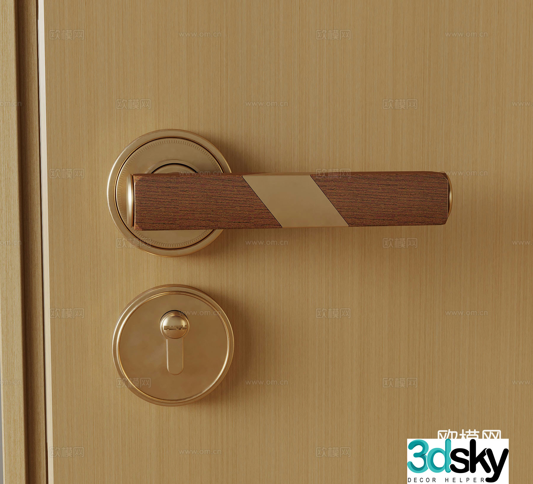 Modern medieval door lock handle 3D model