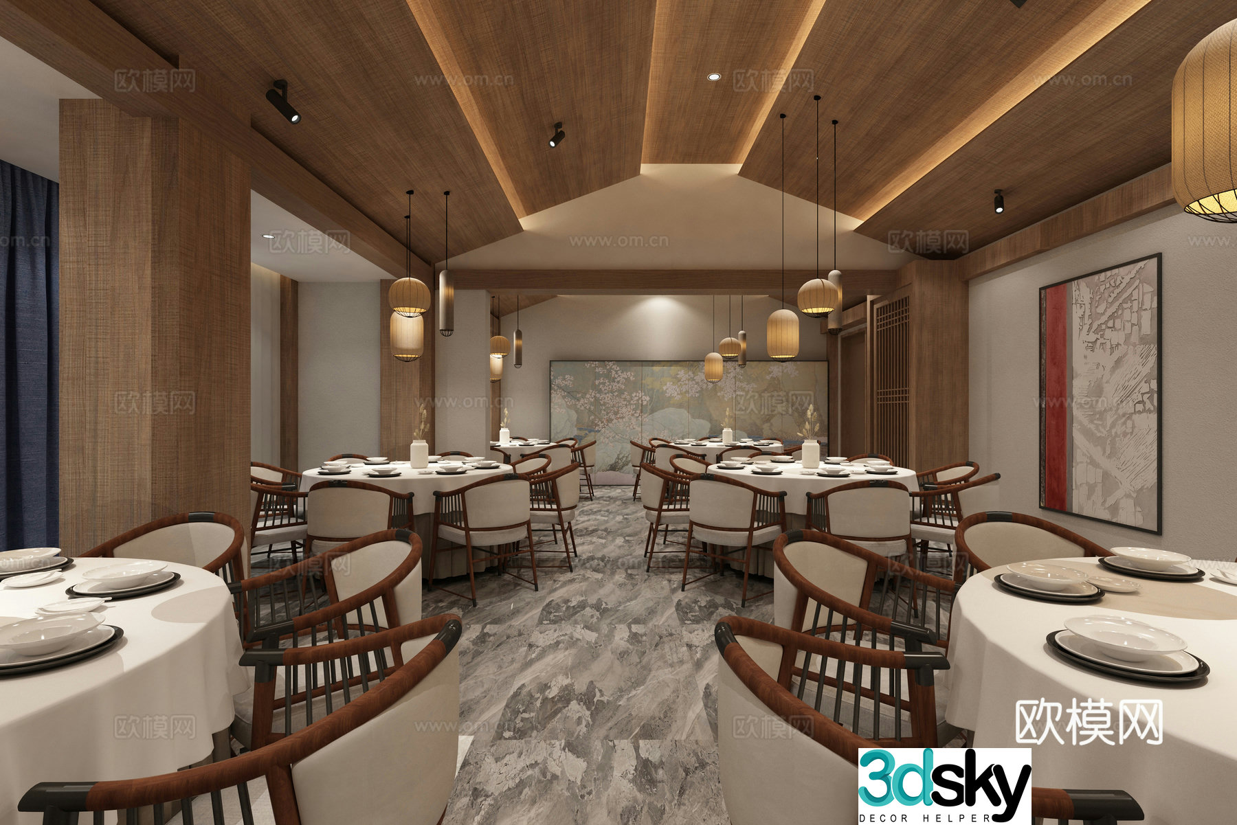 Banquet hall teahouse Chinese tea restaurant 3D model
