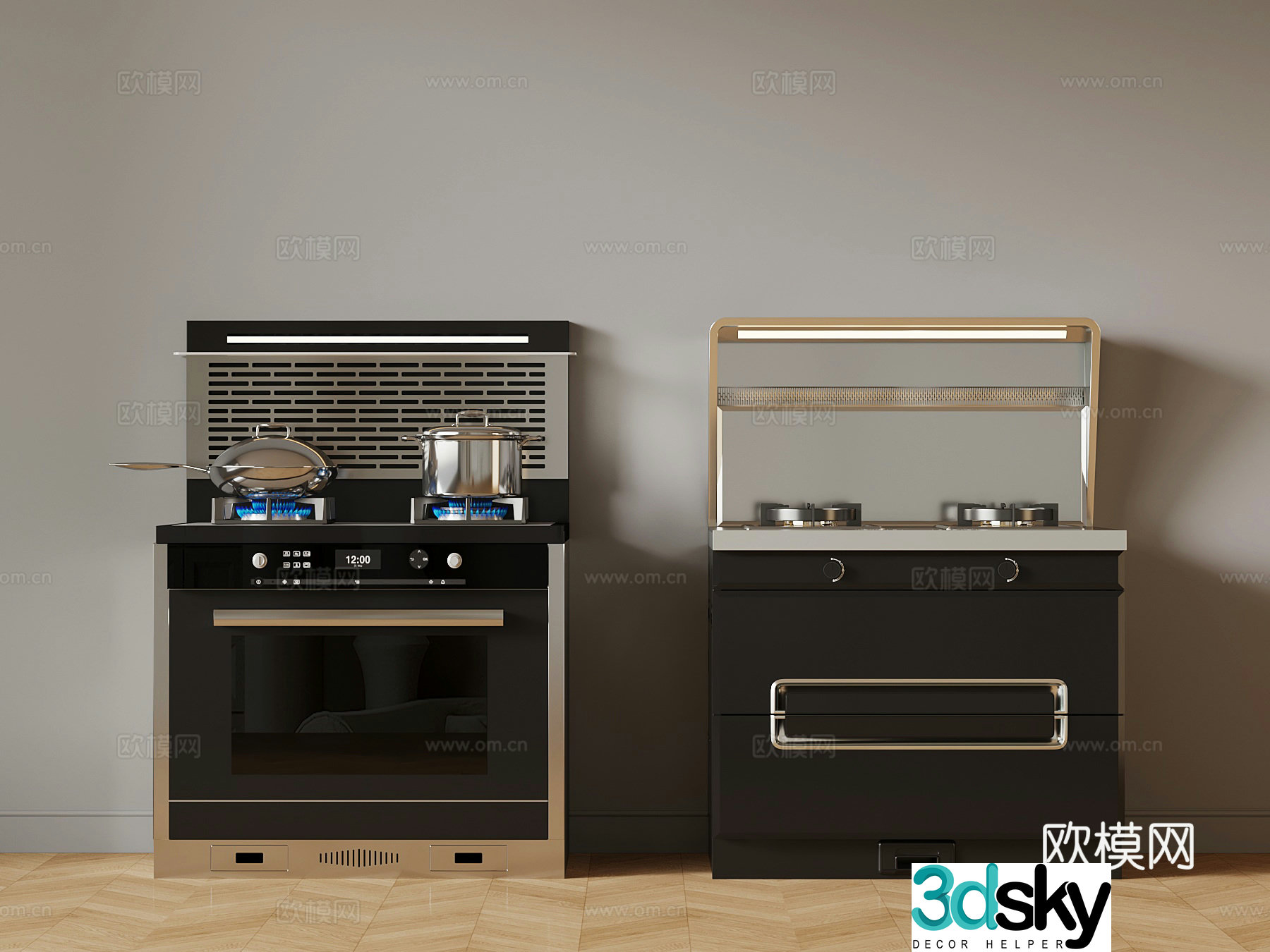Modern integrated stove pot oven 3d model
