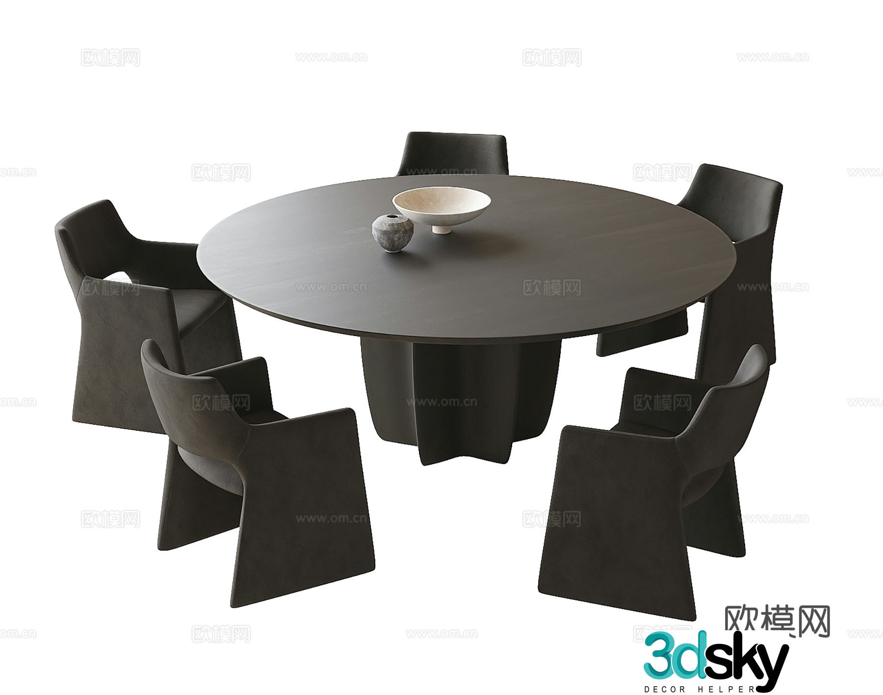 Modern dining table and chair combination dining chair round dining table 3d model