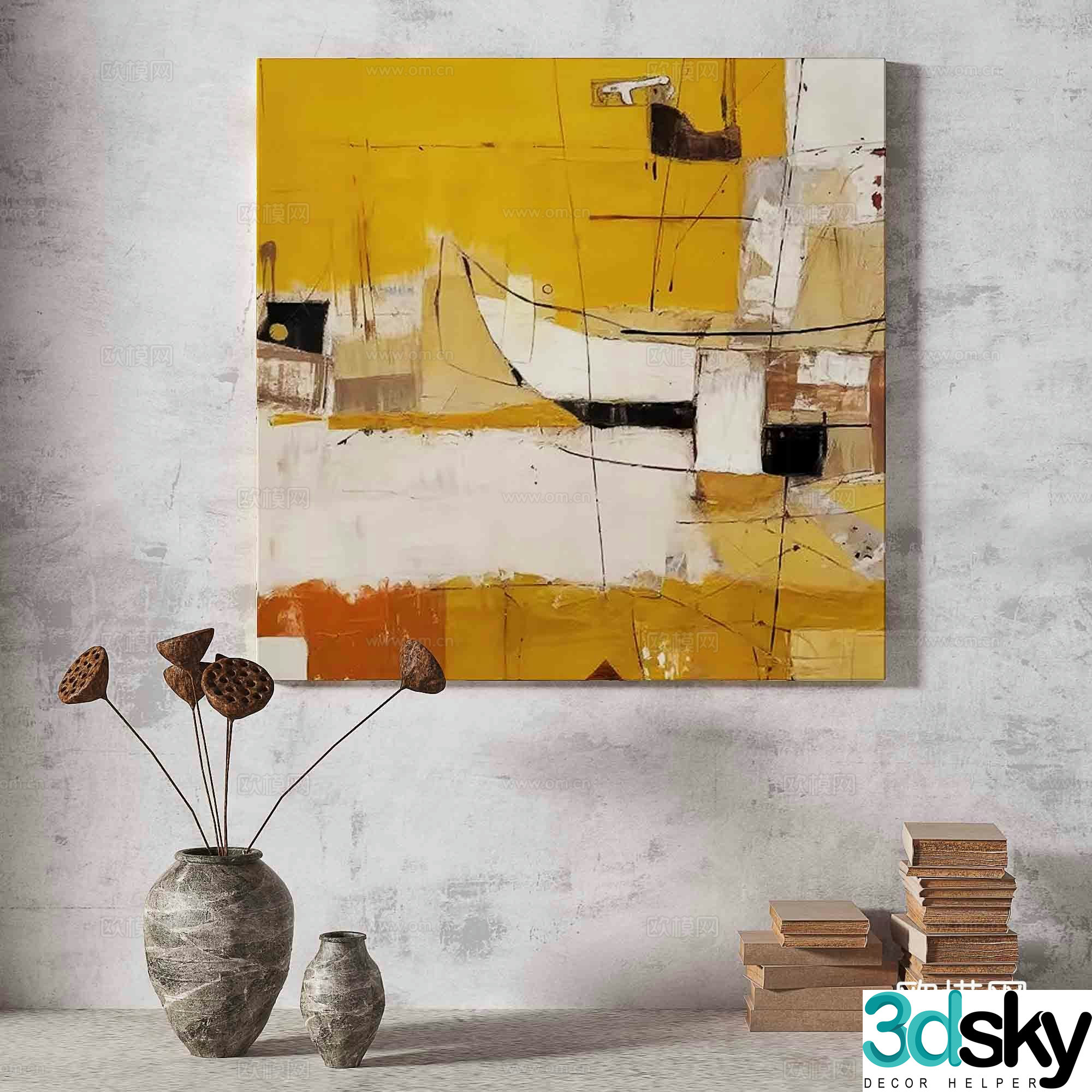 Wabisa retro texture abstract decorative painting 3d model