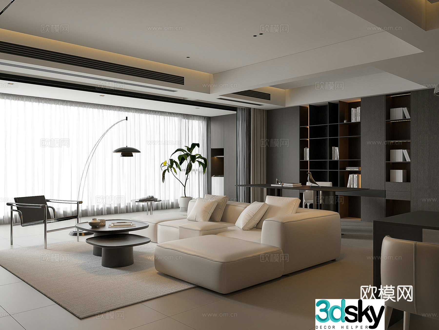 Italian living room modern living room minimalist living room large flat living room three-person sofa combination living room 3d model