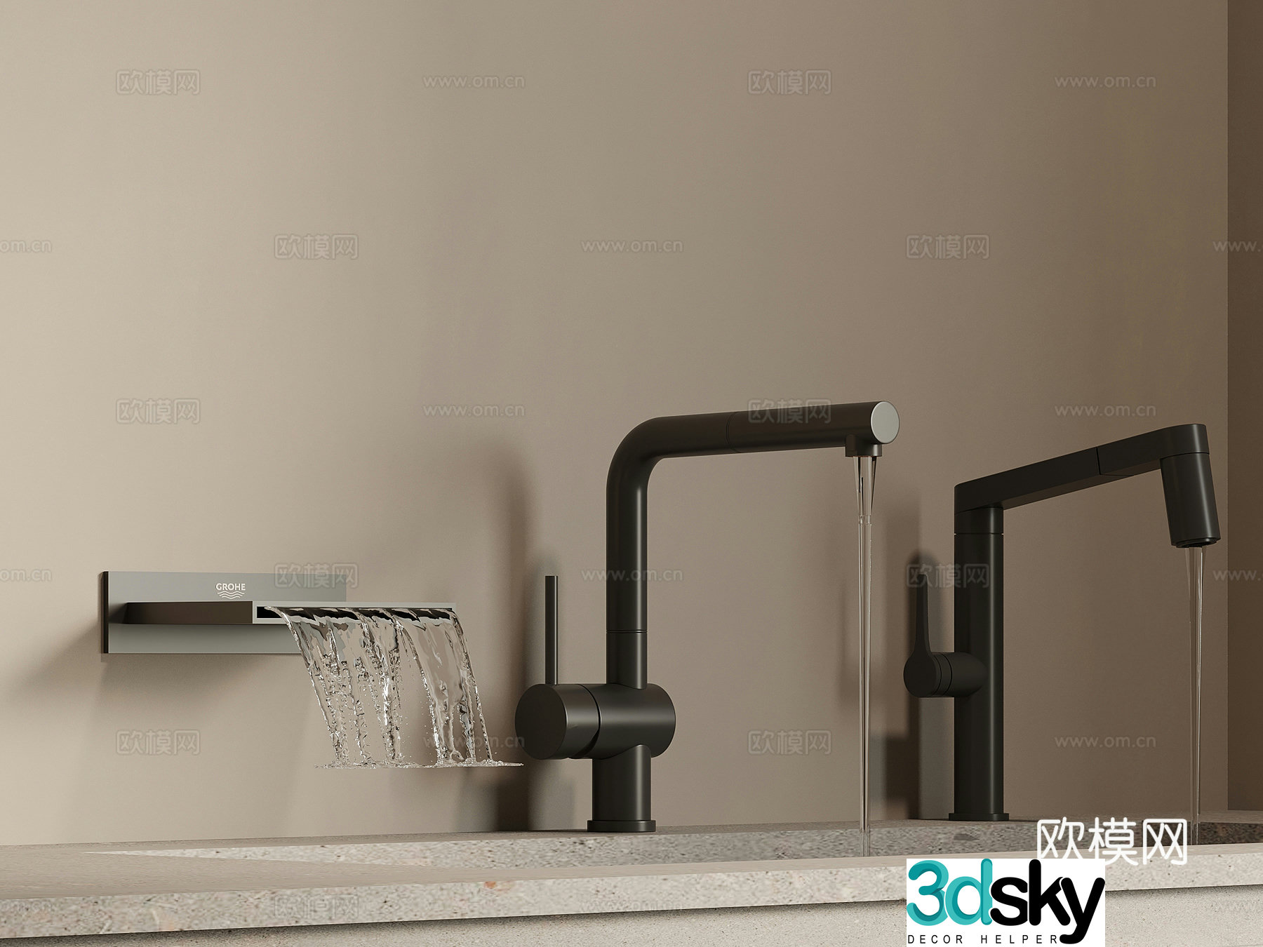 Modern faucet wall-type faucet running water 3D model